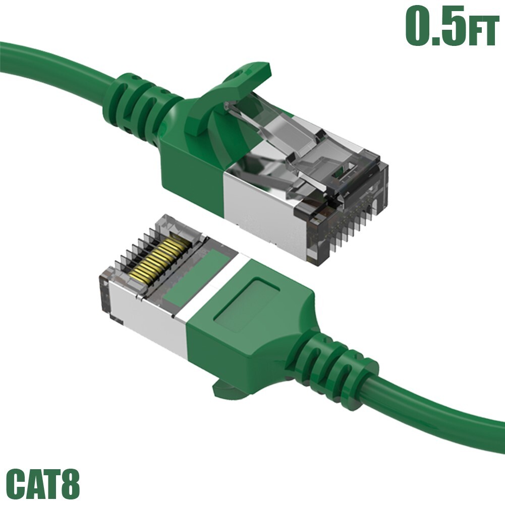 0.5FT Cat8 RJ45 Network LAN Ethernet U/FTP Shielded Patch Cable Slim 30AWG Green