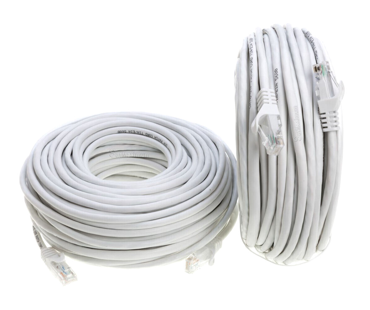 CAT5 Ethernet Patch Cord RJ-45 LAN Network Internet Cable White 25FT – 200FT LOT