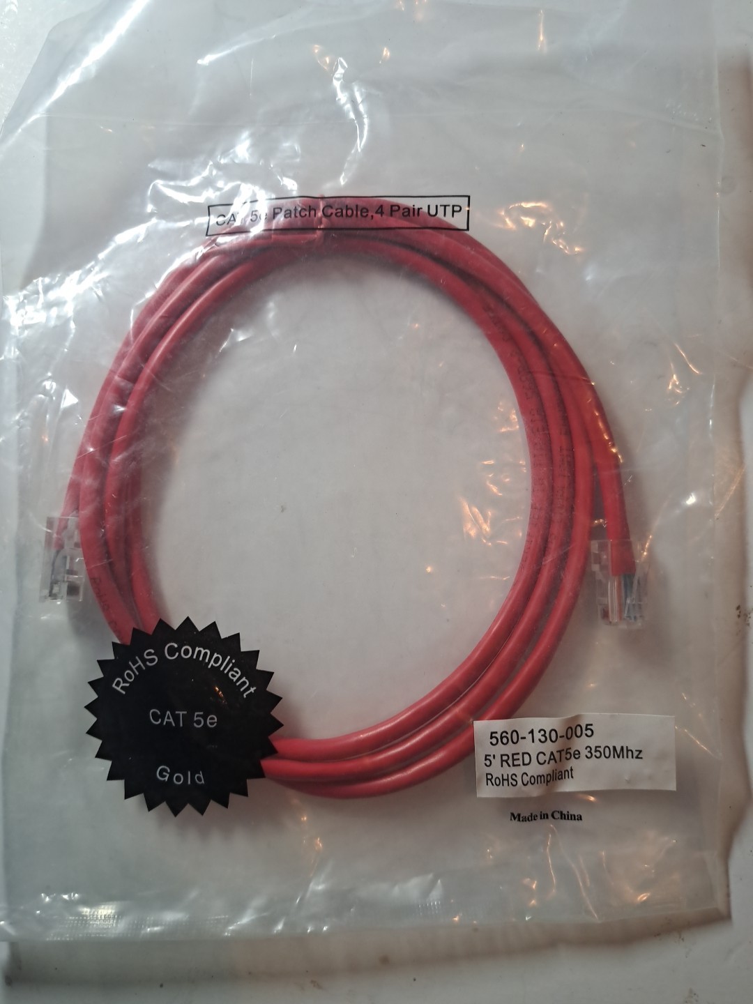 Legrand 5′ Red Cat5e Ethernet Patch Cable, 350Mhz, RoHS Compliant NEW