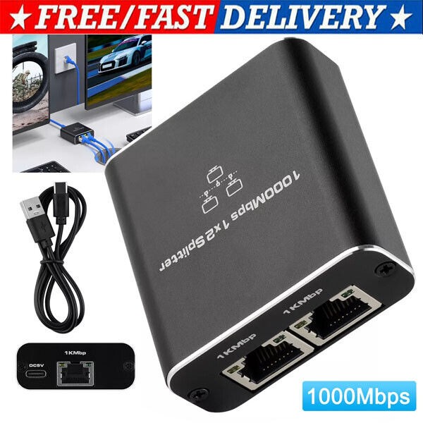 RJ45 Gigabit Ethernet Splitter 1000Mbps LAN Network Internet 1 to 2 Adapter lot