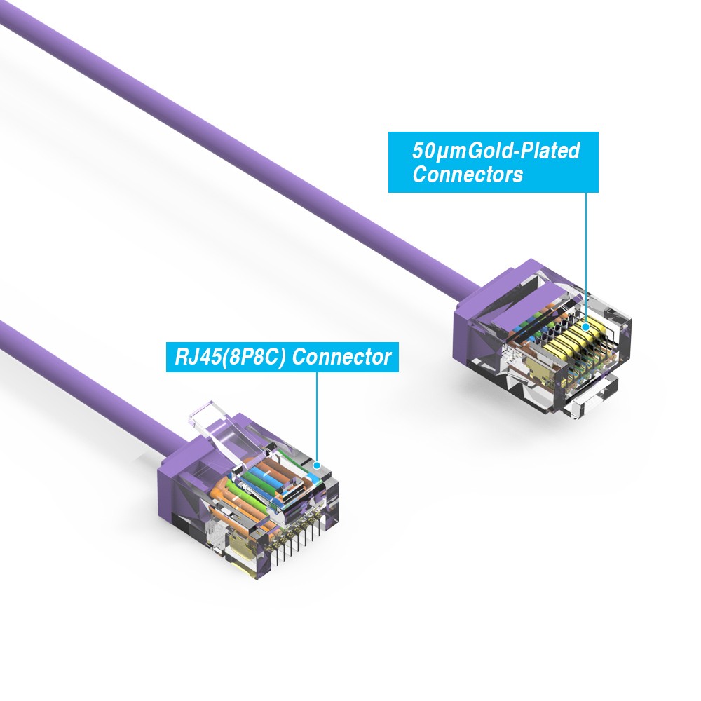 20 Pack of 0.5Ft CAT6A UTP Super-Slim Ethernet Network Cable 32AWG Purple