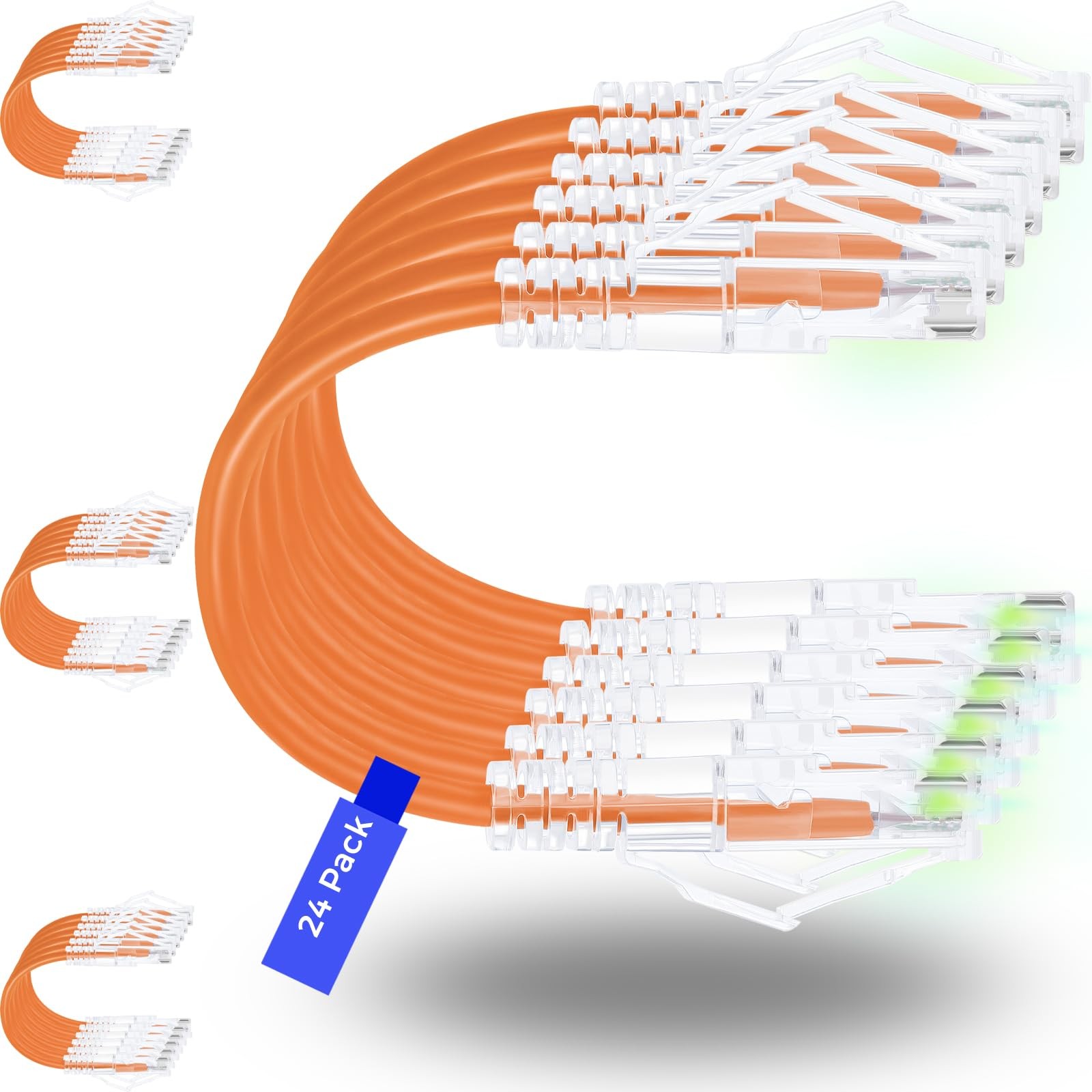 24 Pack Cat6a Ethernet Patch Cables 14ft Orange 10G Snagless Slim 28AWG