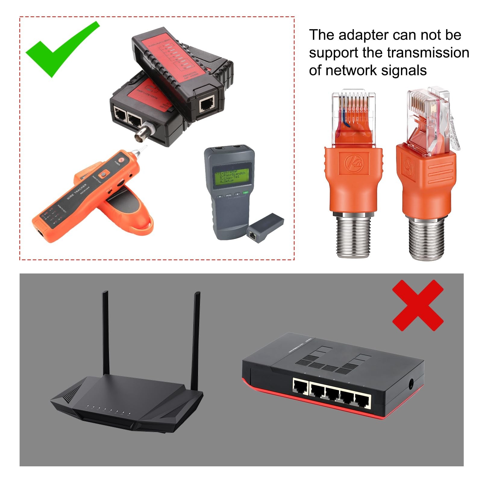 Alrhso Coax to Ethernet Adapter 2PCS F-Type Female RJ45 Male Coaxial Black