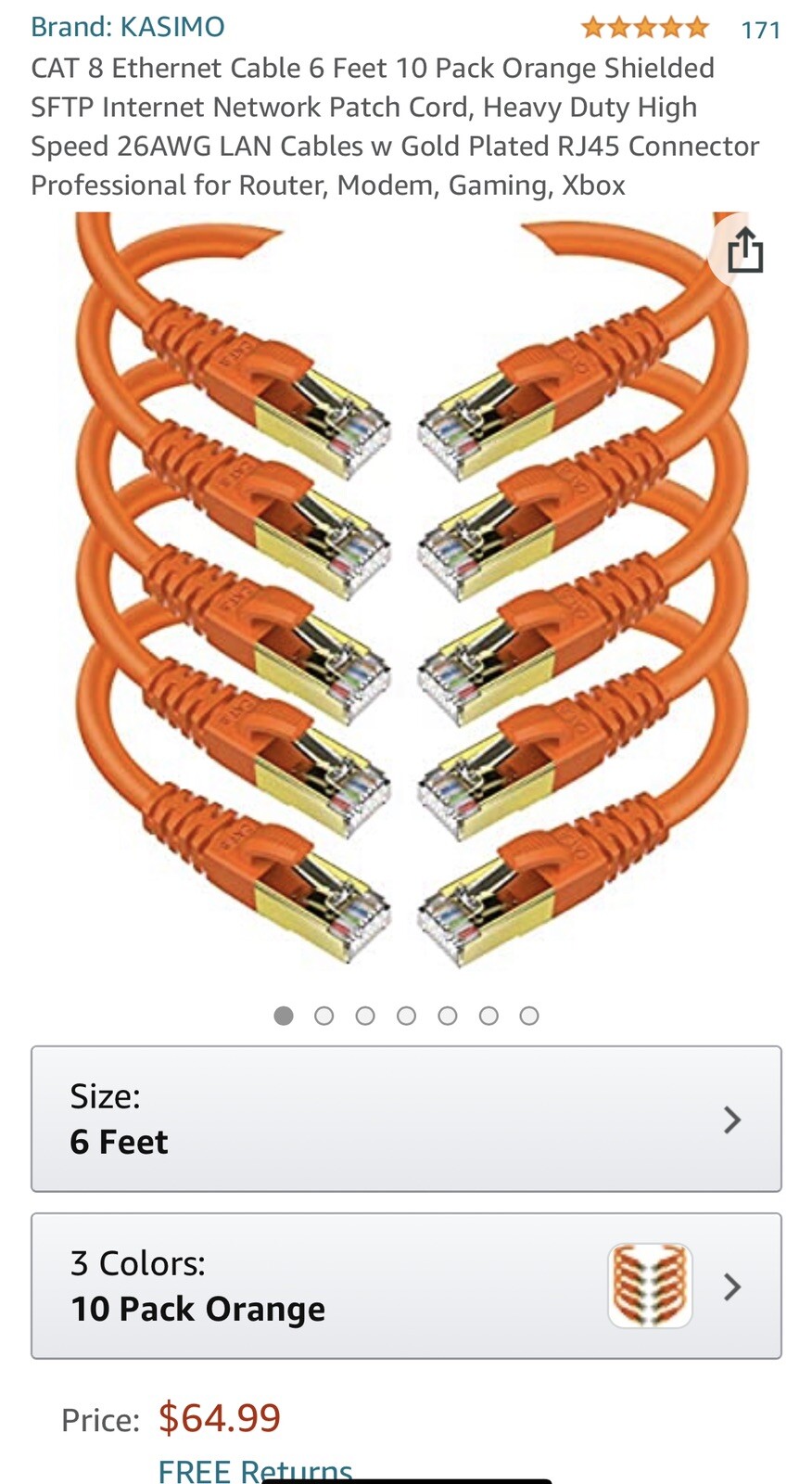 CAT 8 Ethernet Cable 6 Ft 10 Pieces Orange Shielded SFTP Internet Network Seal!