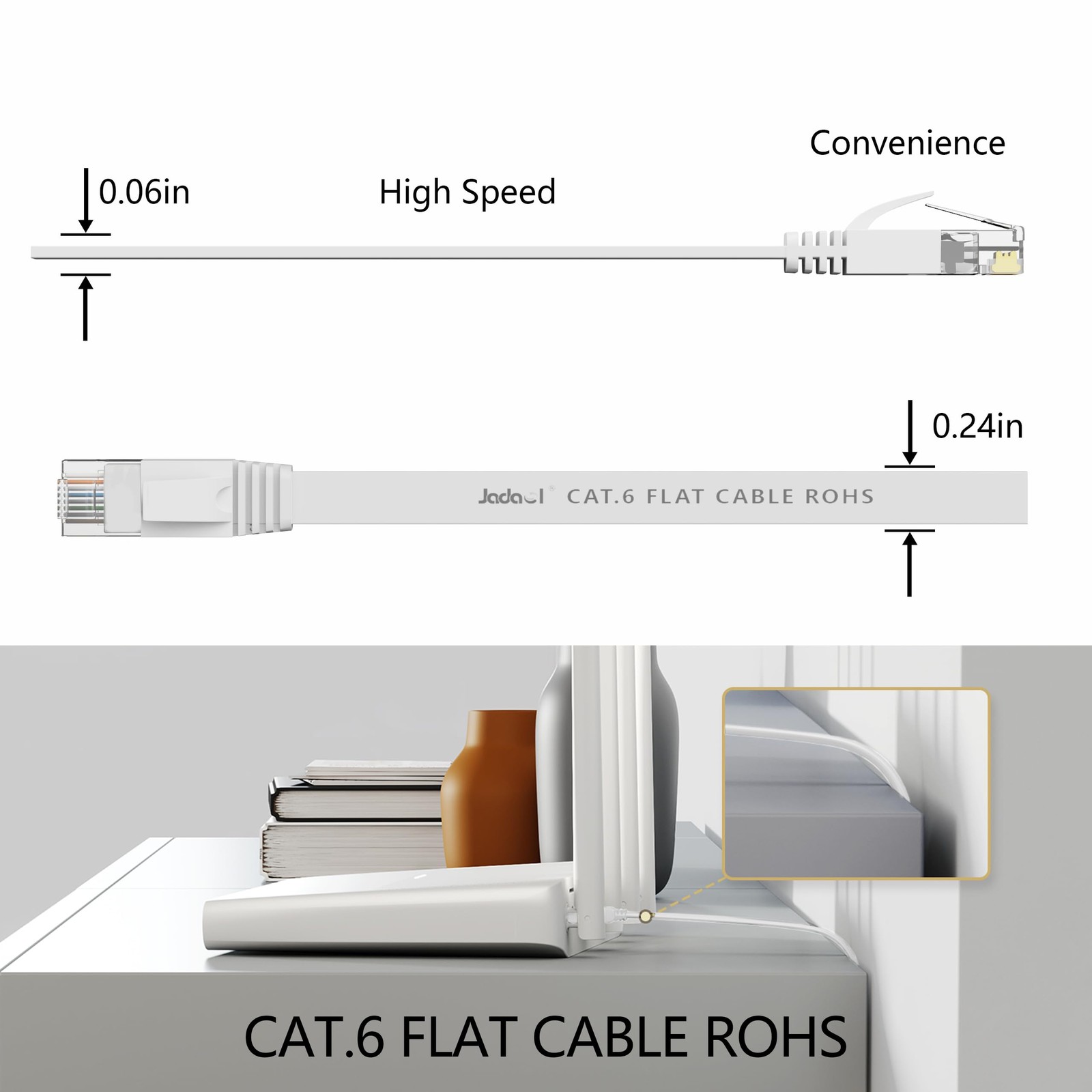 Jadaol Cat6 Ethernet Cable 30FT with Clips 10Gbps Flat Network 30ft, White