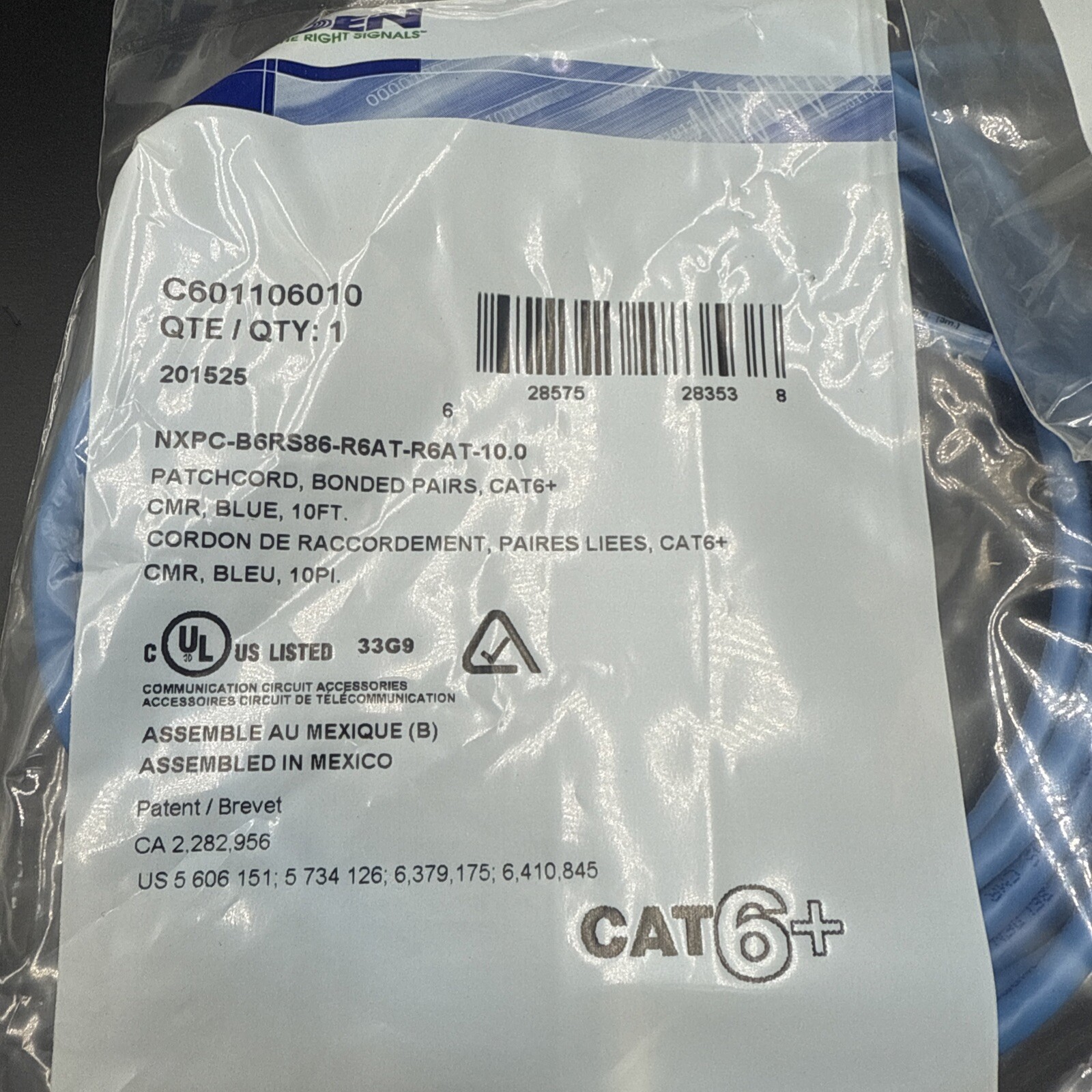 Belden C601106010 CAT6+ 10Ft. Patch Cable – NXPC-B6RS86-R6AT-R6AT-10.0 *Lot 5x*