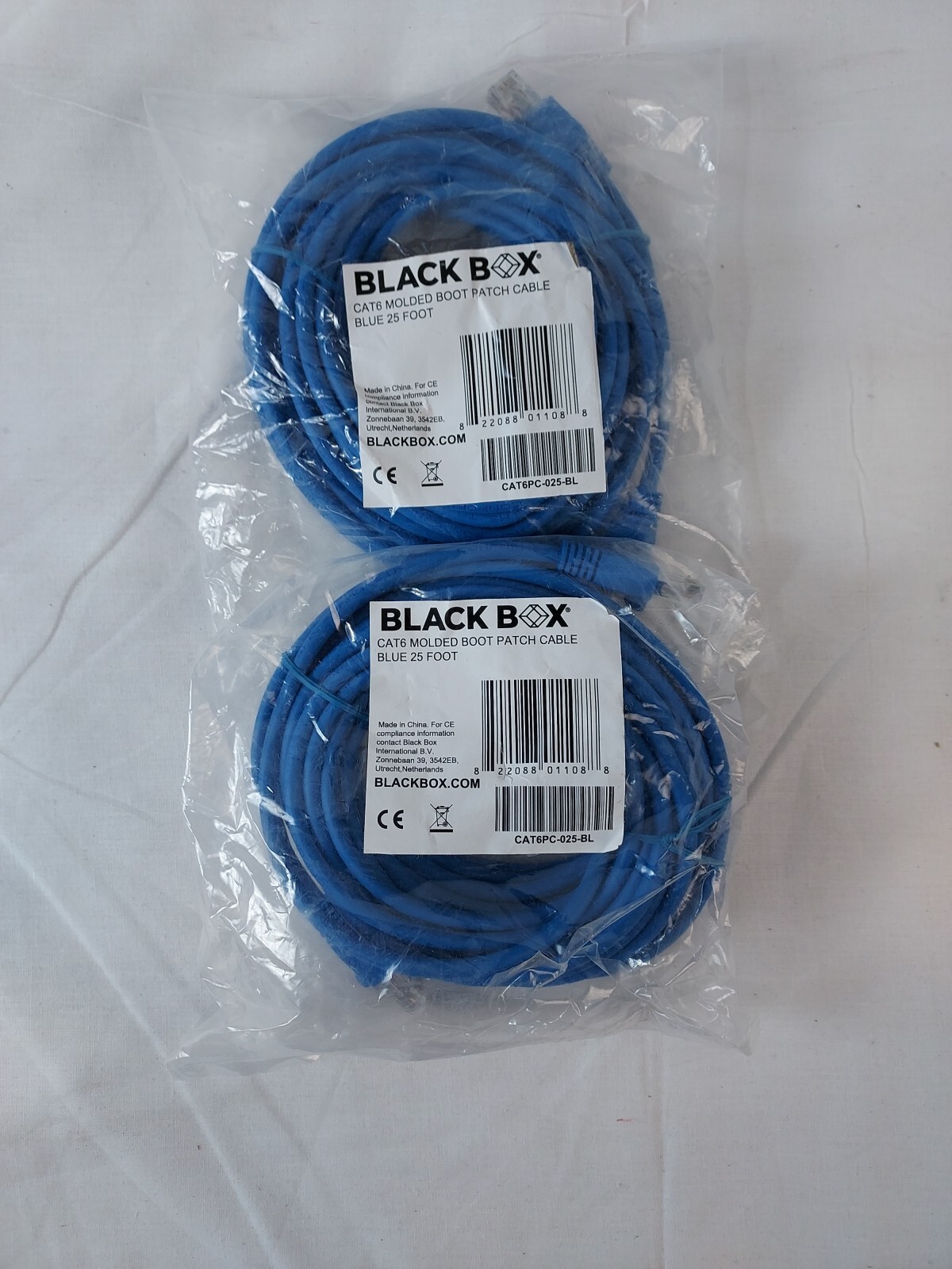 2 pack Black Box Cat6Pc-025-Bl Cat6 250-Mhz Molded Stranded Ethernet Patch 25 ft