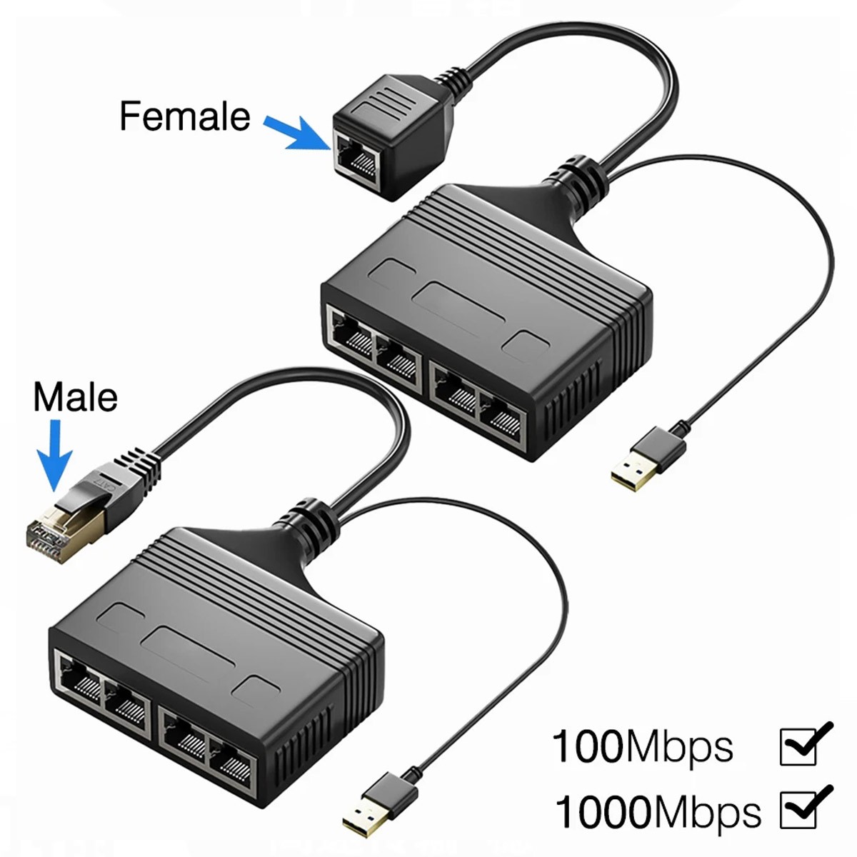 New 1 in 4 1000Mbps Ethernet Splitter Adapter RJ45 Cable LAN Network Internet
