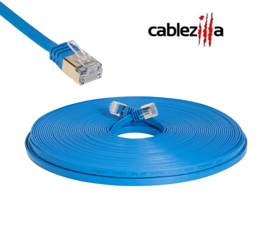CAT7 Flat SFTP Ethernet Patch Cable 10Gbps Blue Cord 6FT-100FT Multi-Pack LOT