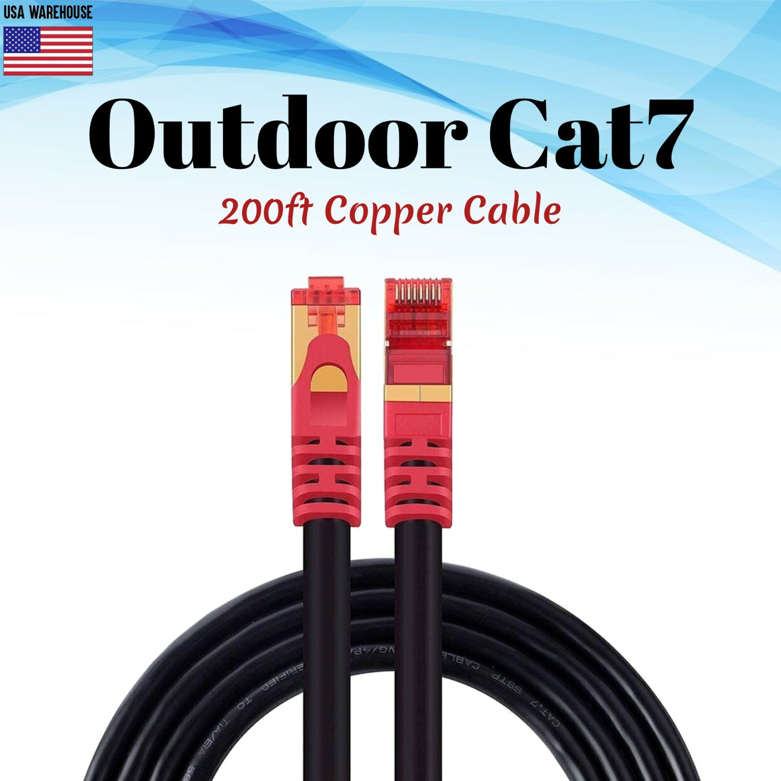 200ft Cat7 S/FTP Network Outdoor Copper Ethernet Cable RJ45 Premade Patch LAN