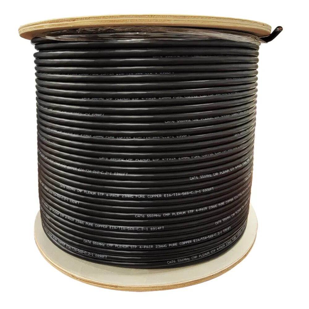 TSCables Cat6 PLENUM SHIELDED F/UTP 100% PURE COPPER 550Mhz 1000FT CABLE BLACK