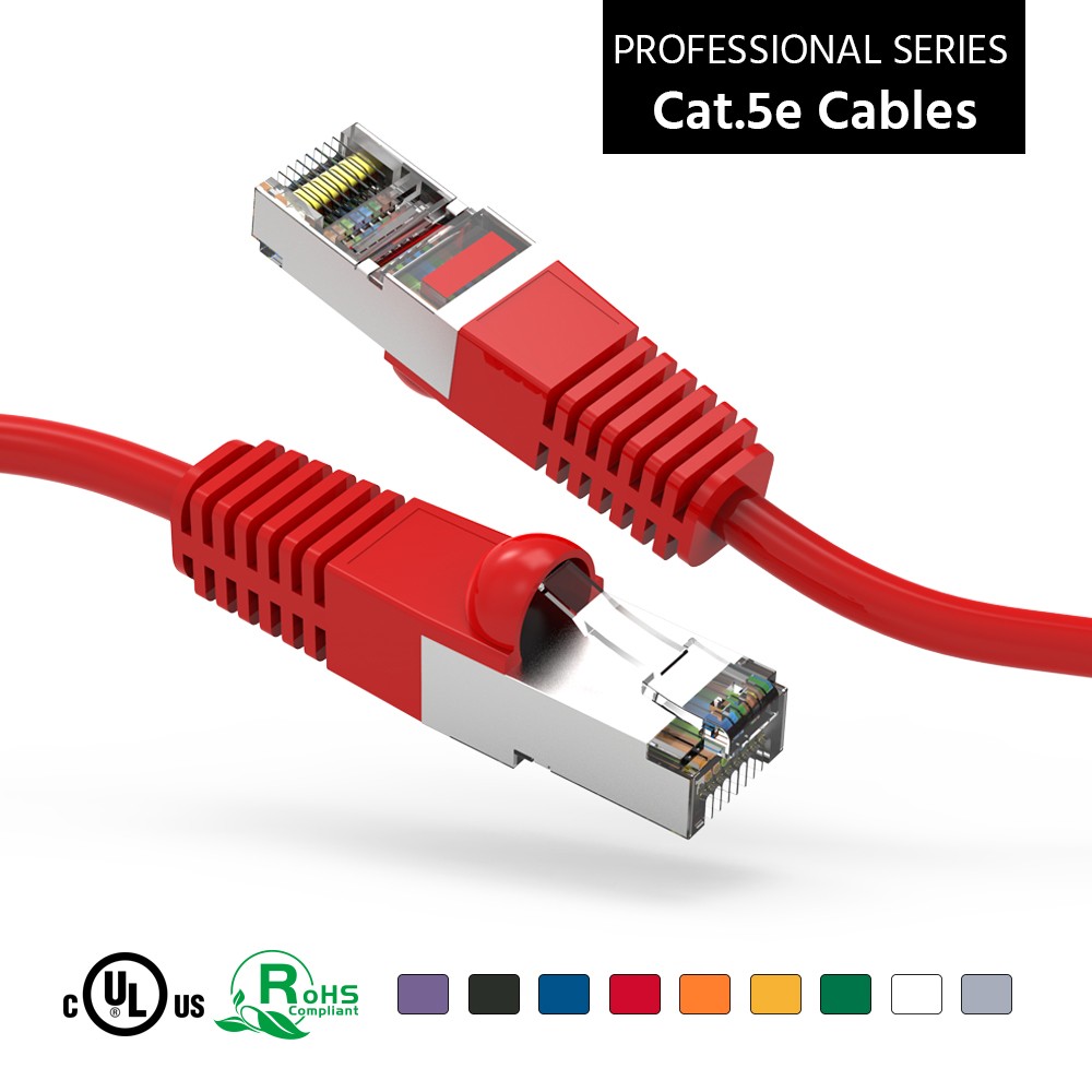 20 Pack of 1.5Ft CAT5E Shielded (FTP) Ethernet Network Booted Cable Red