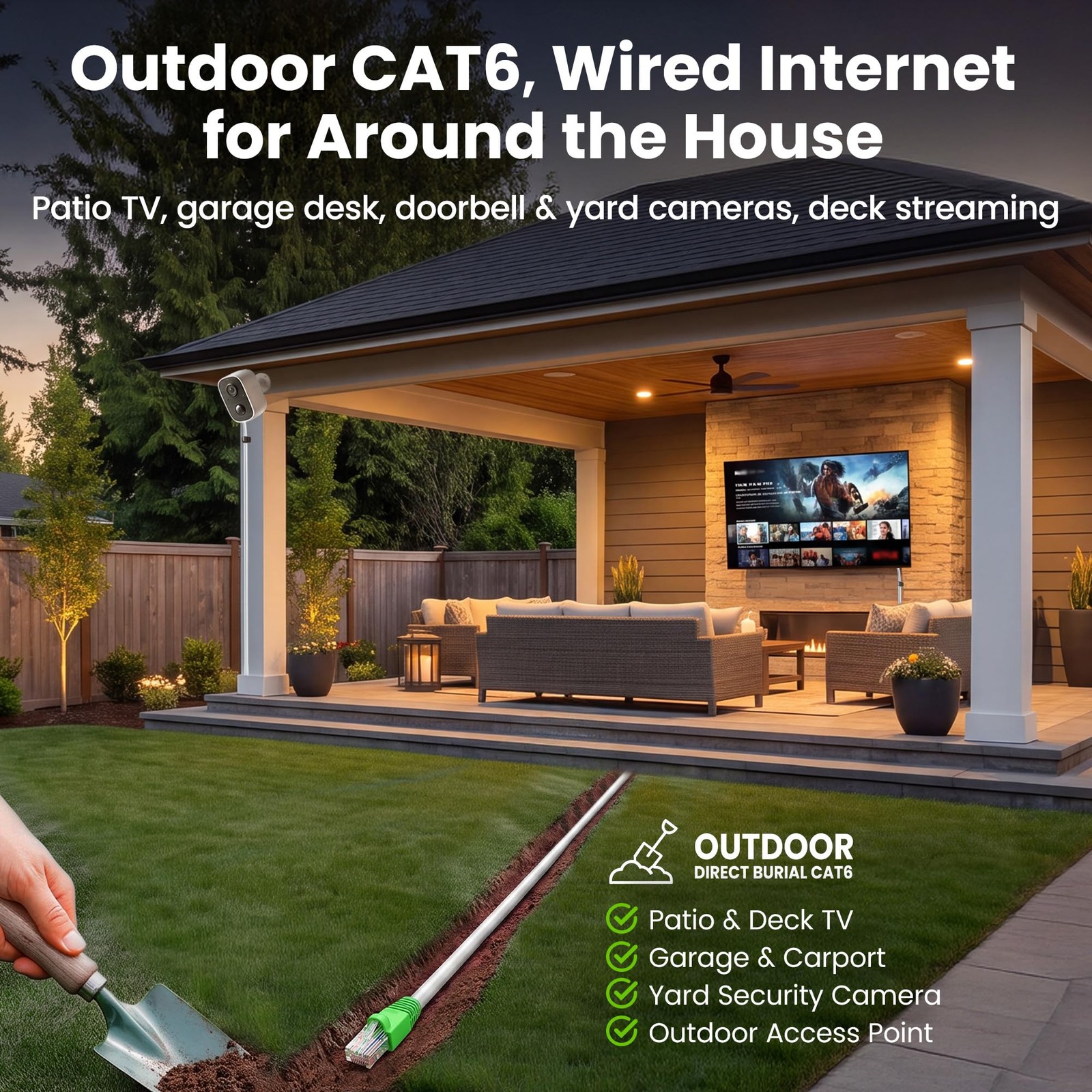 Cat6 Outdoor Ethernet Cable 25ft Waterproof Direct Burial CCA Copper Clad