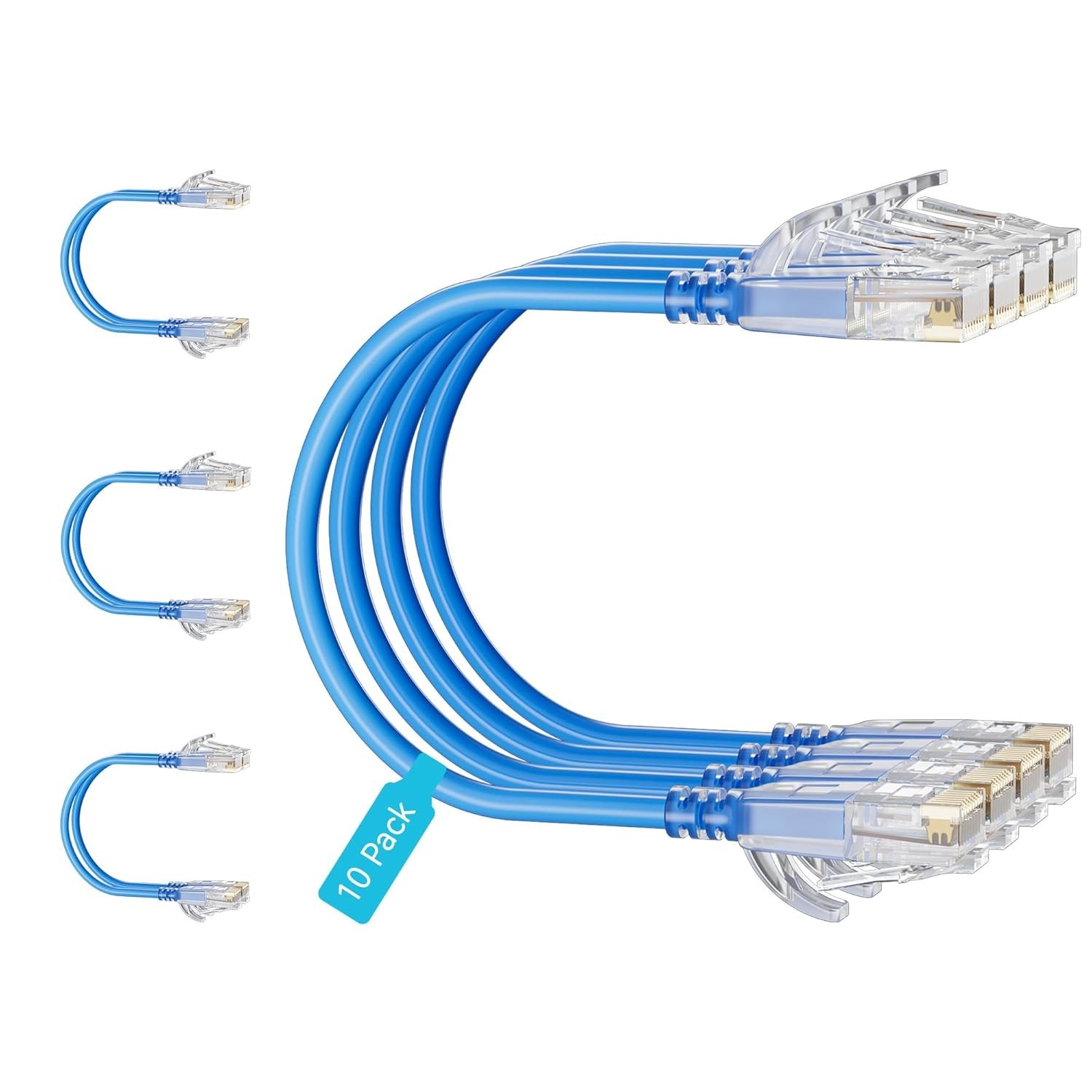 Cat6 Slim Patch Cables 0.5 Feet 10-Pack Blue, Cat6a Patch Cables 10Gbps 550MHz H