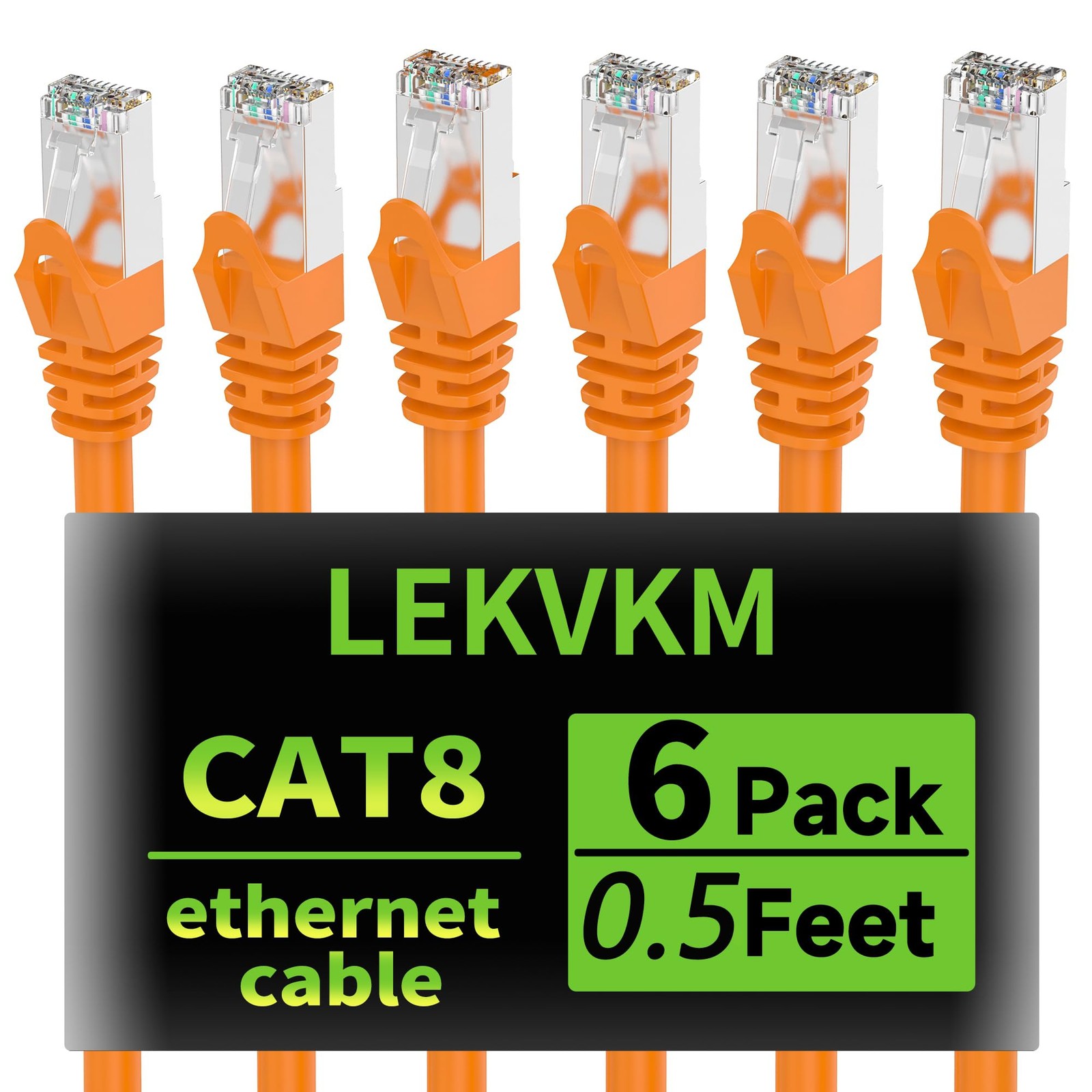 6 PCS Orange Cat8 Ethernet Cable 0.5ft S/FTP Shielded LAN 40Gbps 2000MHz