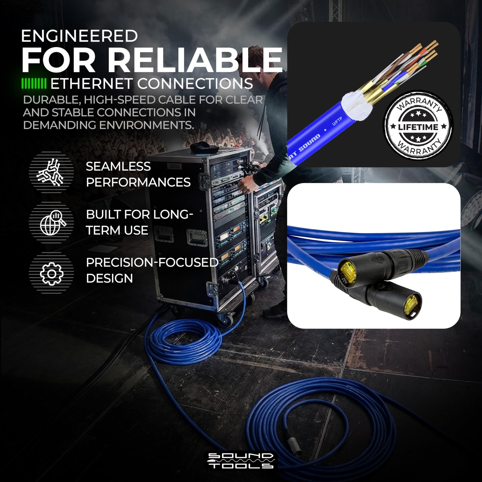 Sound Tools SuperCAT Shielded CAT5e Ethernet Cable – Exceeds 50 Feet, Black