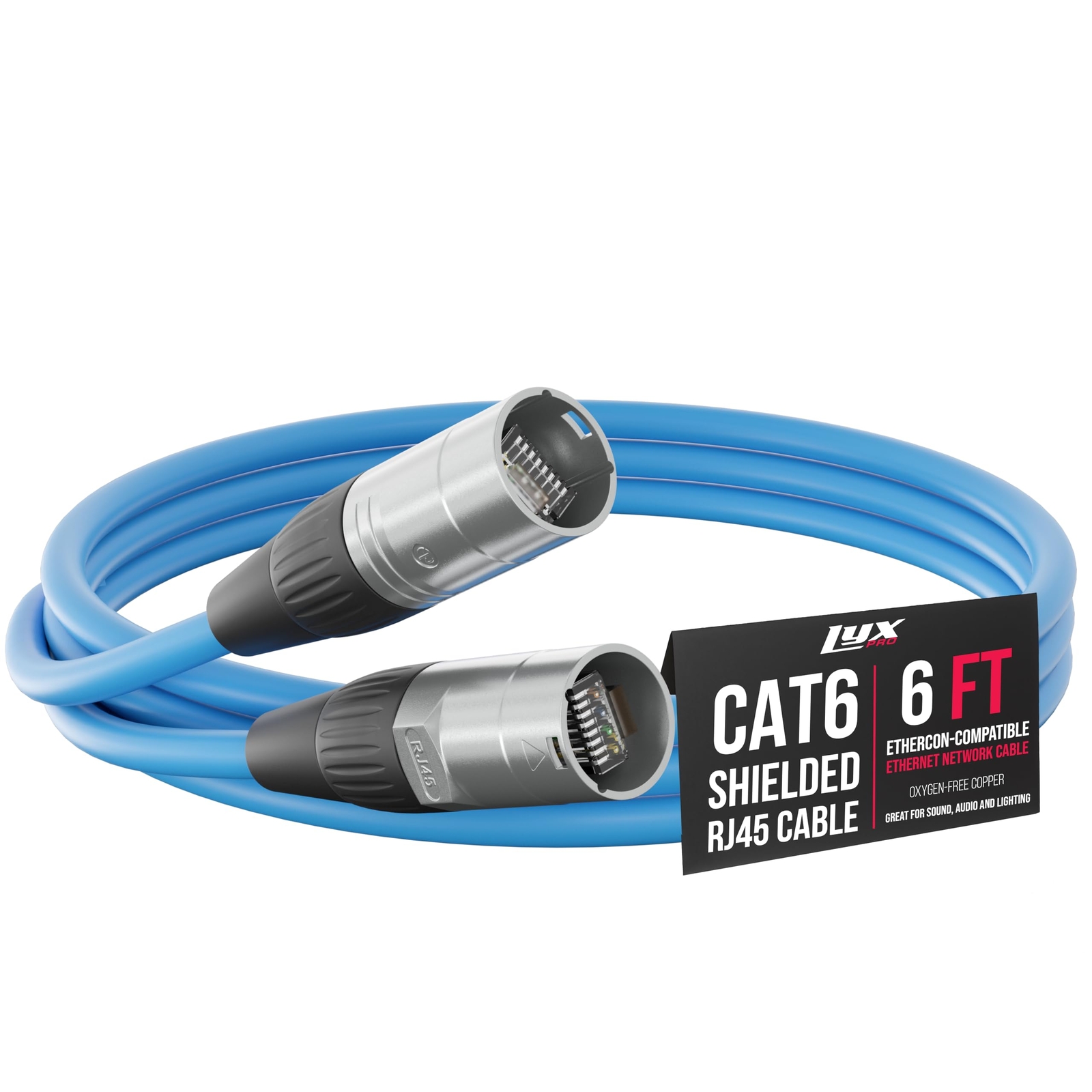 LyxPro CAT6 Shielded Ethercon RJ45 Xlr Cable – Male to Male, 6 feet, Blue