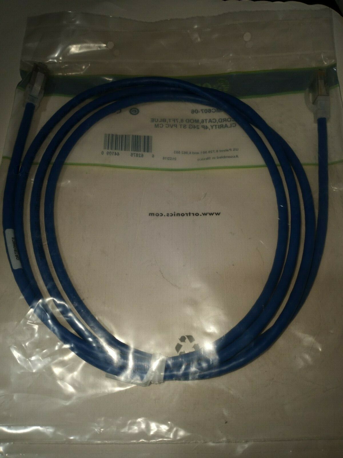 NEW 2PCS ORTRONICS OR-MC607-06 CORD CAT6 MOD 8 7FT BLUE CLARITY 4P 24G ST PVC CM