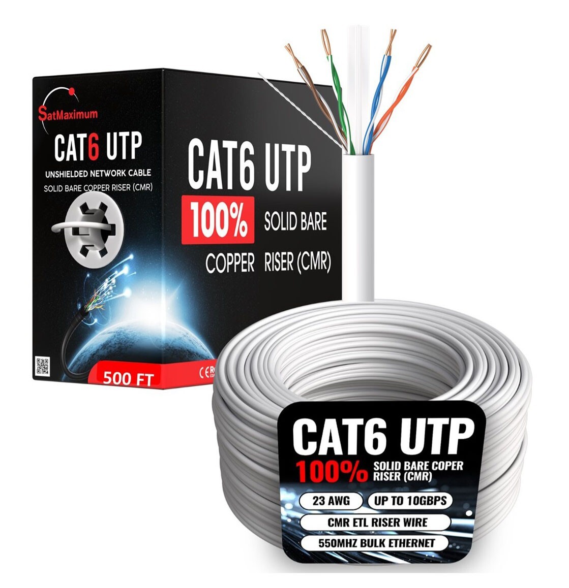 500FT CAT6 ETL CMR Ethernet Cable 23AWG UTP Solid Copper LAN Network Wire LOT