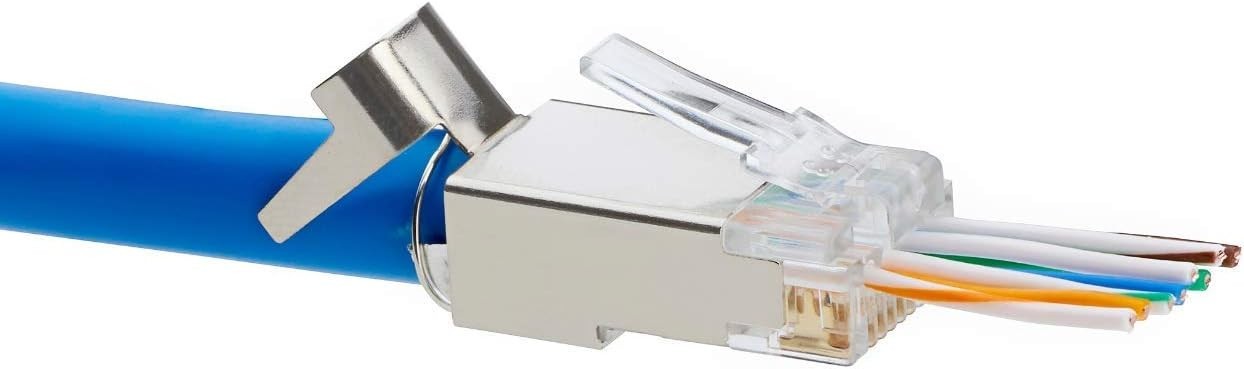 Cat6/6A RJ45 Pass through Modular Plugs, Shielded (STP) External Ground Connecto