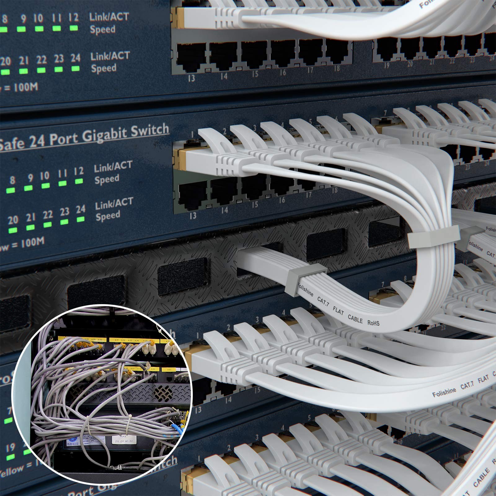 White 100 Ft High Speed Flat Shielded Cat 6e/Cat 6 LAN Ethernet Patch Cable