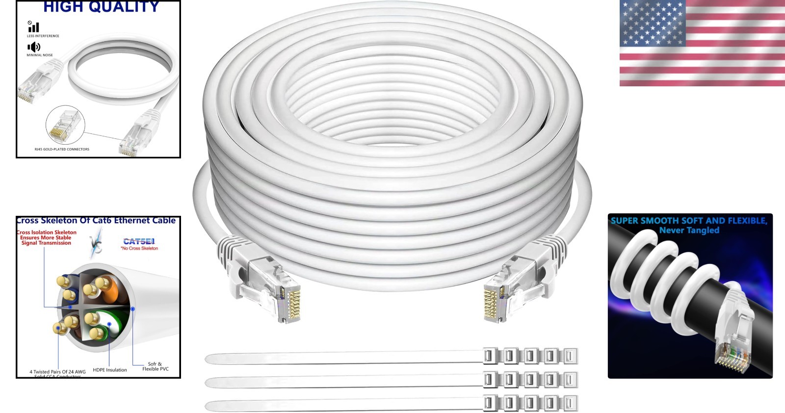 300 Ft Cat 6 Snagless Ethernet Cable – Durable POE Compatible Network Connection