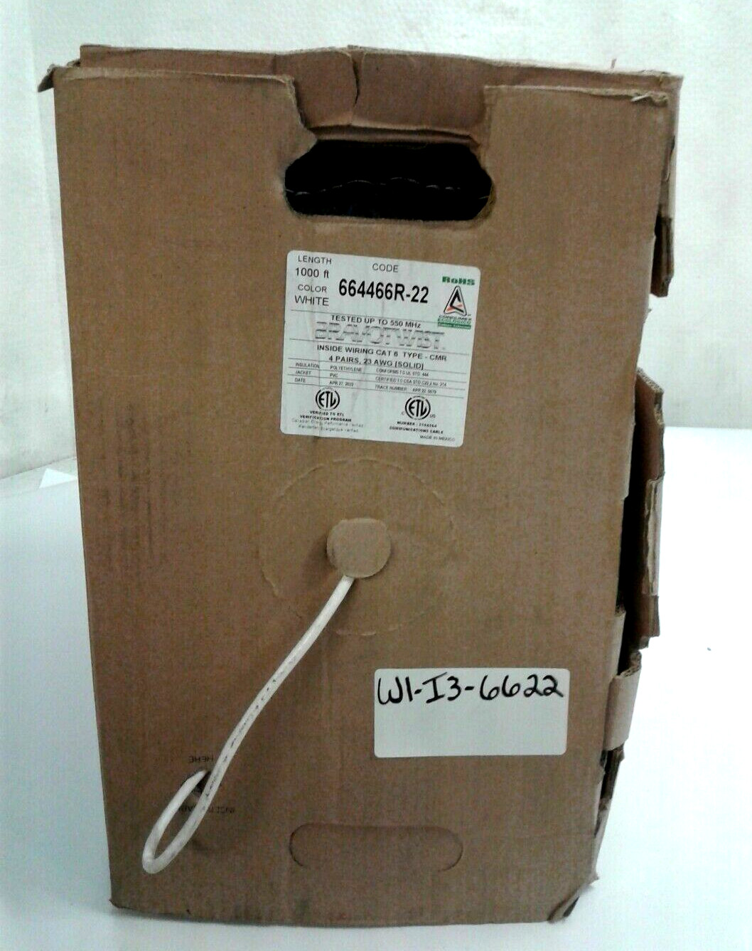Condumex 664466R-22 1000′ White BravoTwist Pull Box CAT 6 4 Pairs 23 AWG Solid