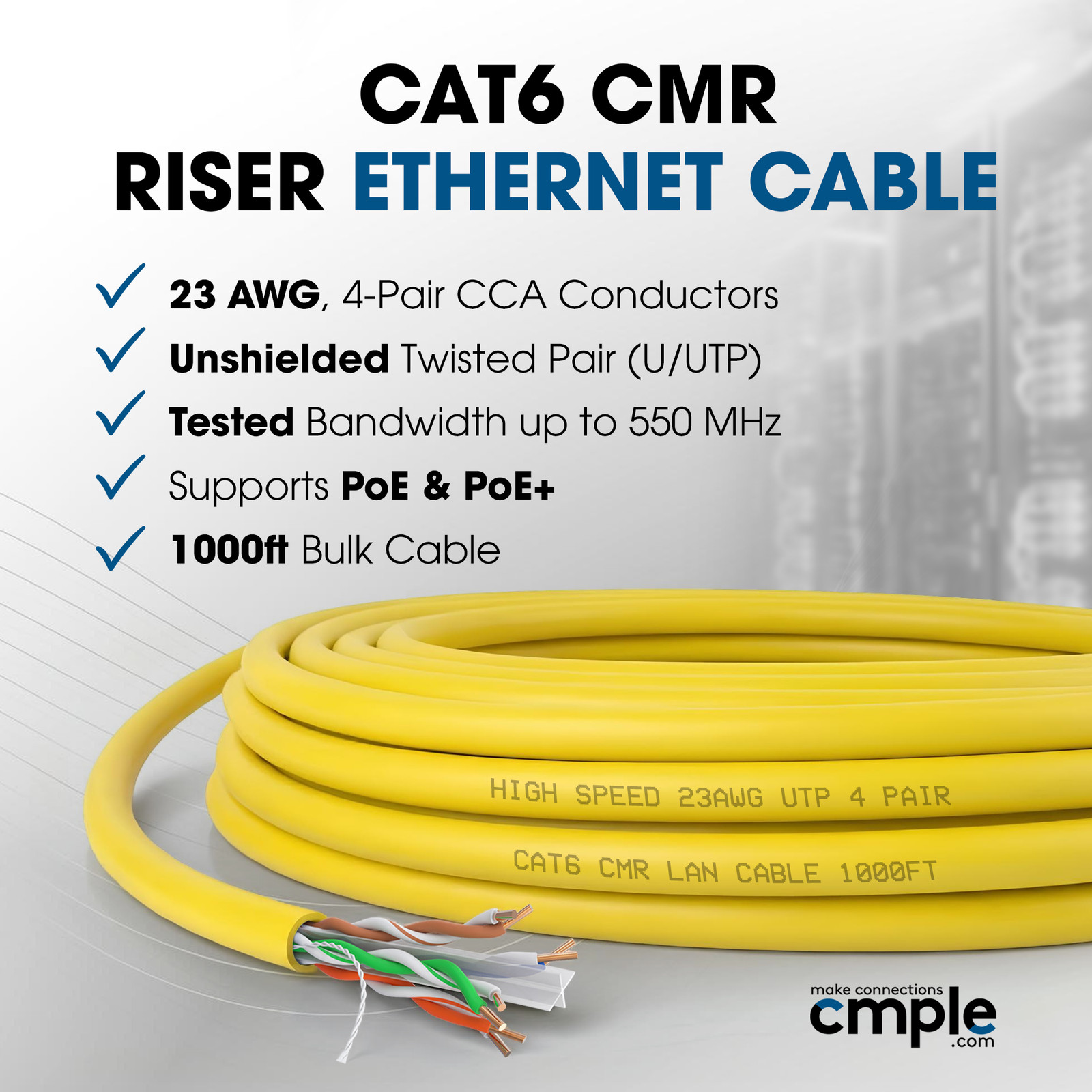 Cat5e Plenum Cat6 Riser Cable 1000ft Bulk Cat 5e Cat 6 Ethernet Cable (CMP CMR)