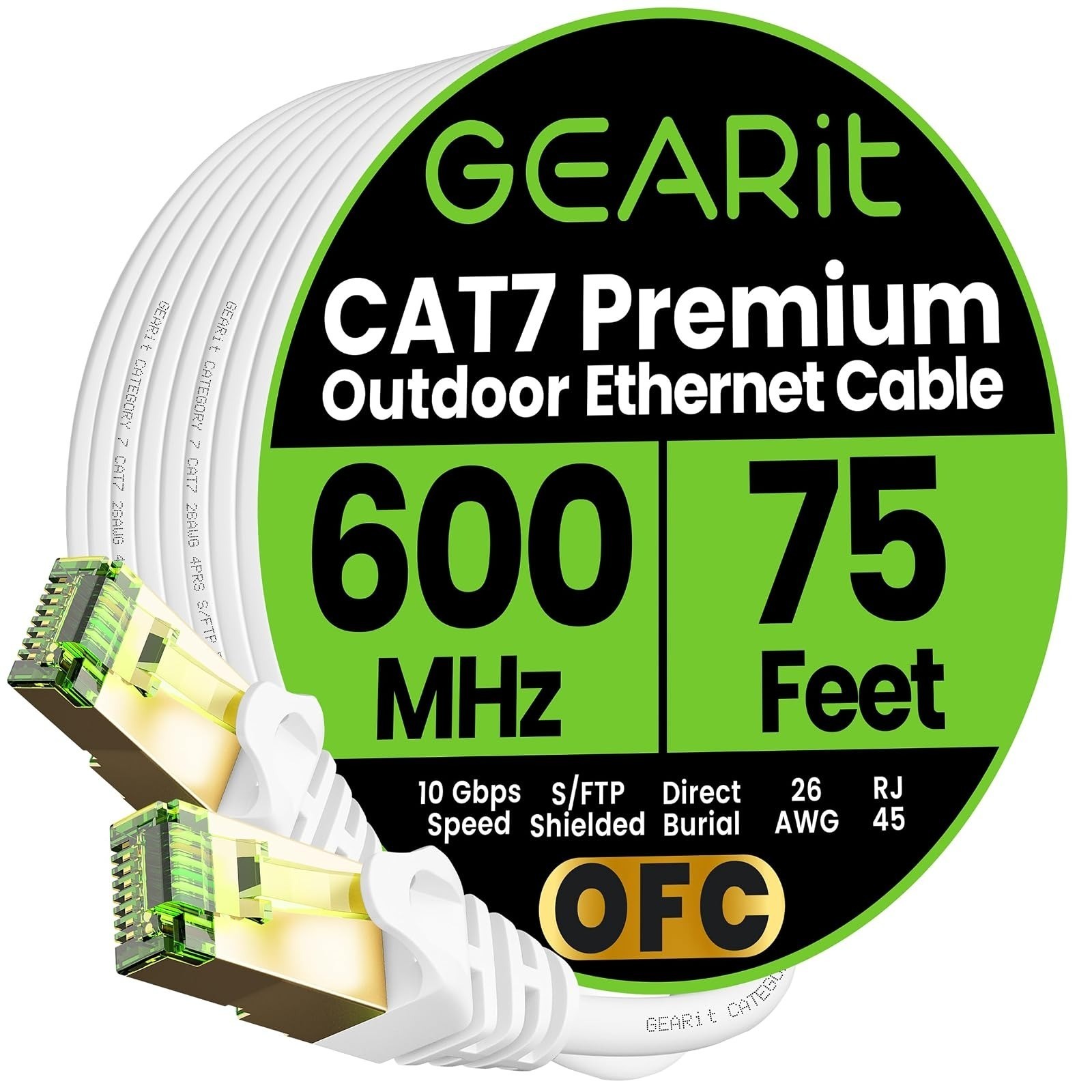 GEARit Cat7 Outdoor Ethernet Cable 250ft SFTP Waterproof Direct Burial
