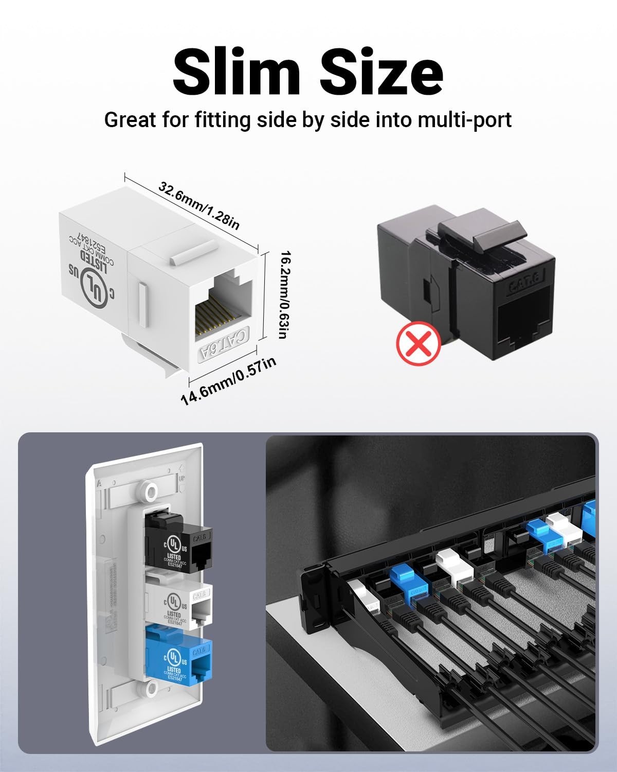 Fast 1 Gbps RJ45 Keystone Coupler Set – 5 Female-to-Female Ethernet Connectors