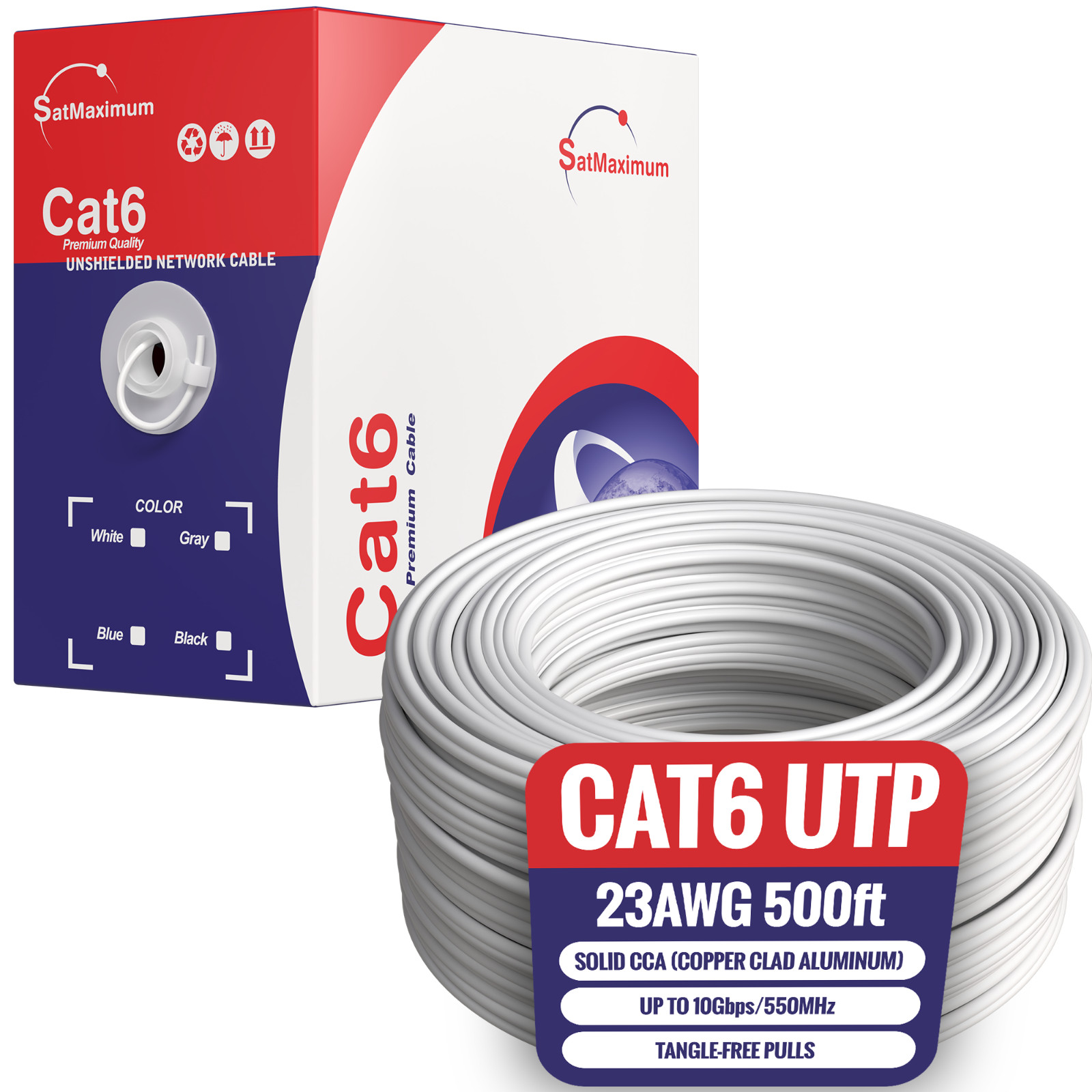 CAT6 500ft Ethernet UTP Cable Network 23AWG RJ45 Solid CCA Pull Box, White