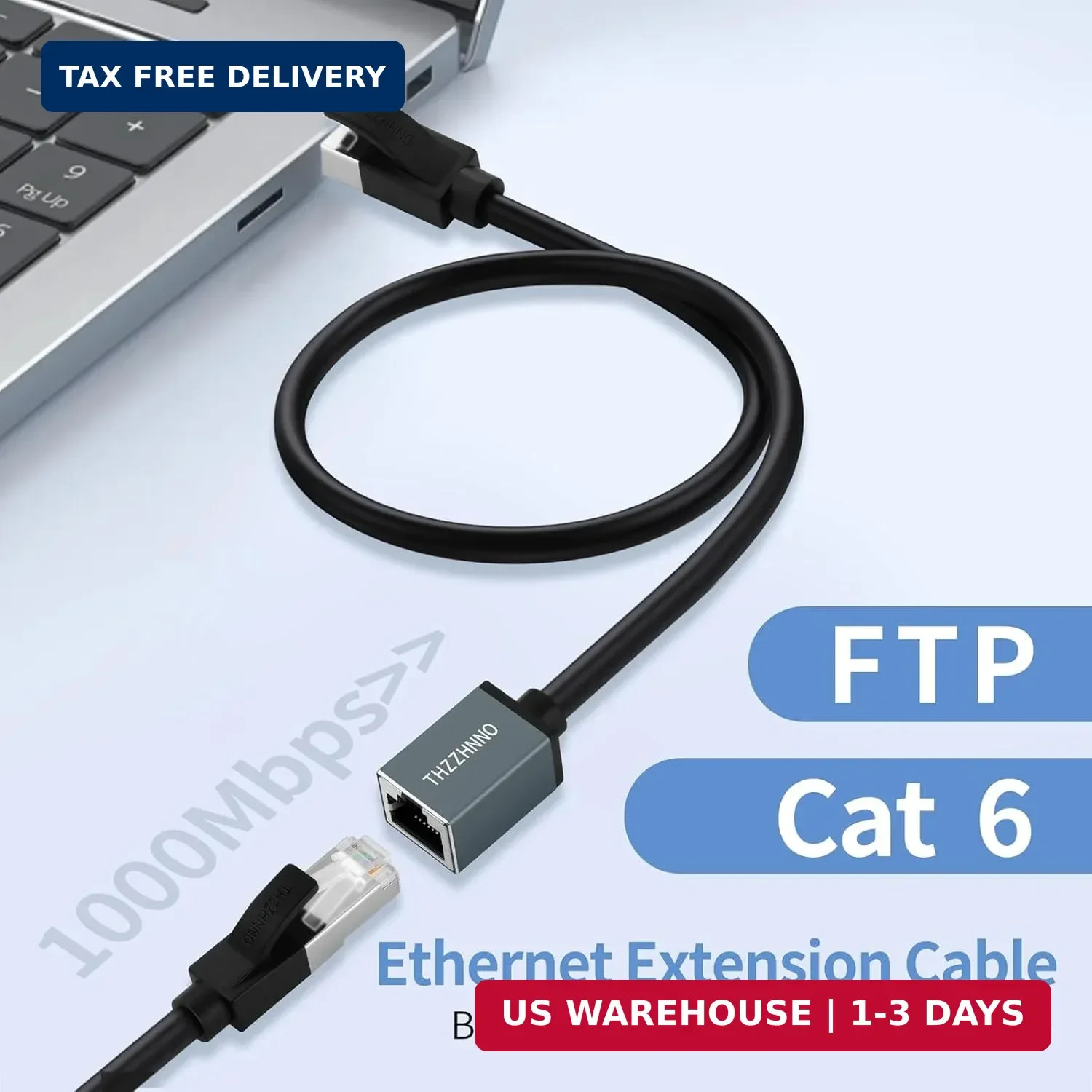 Cat6 Ethernet Extension Cable 15FT, 1000Mbps RJ45 Male to Female Cable, Gigabit