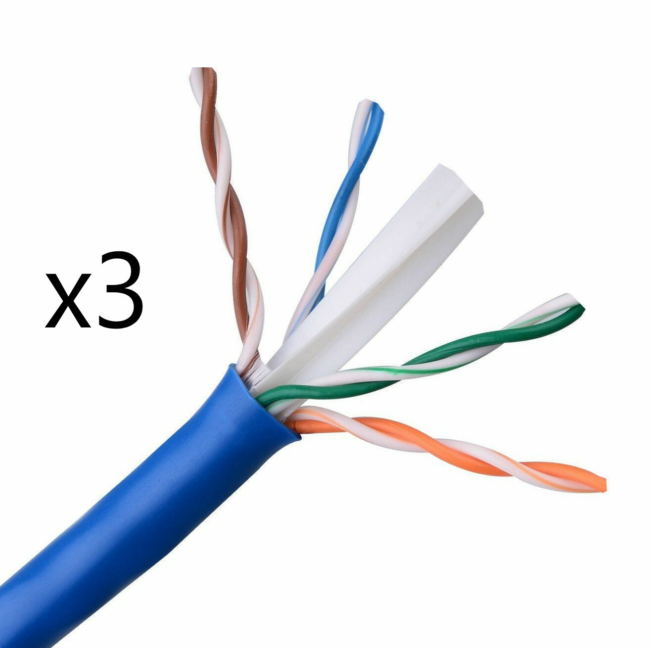 Lot of 3 – CAT6E Ethernet 550MHz CMR Cable Blue 1000FT – 23AWG COPPER