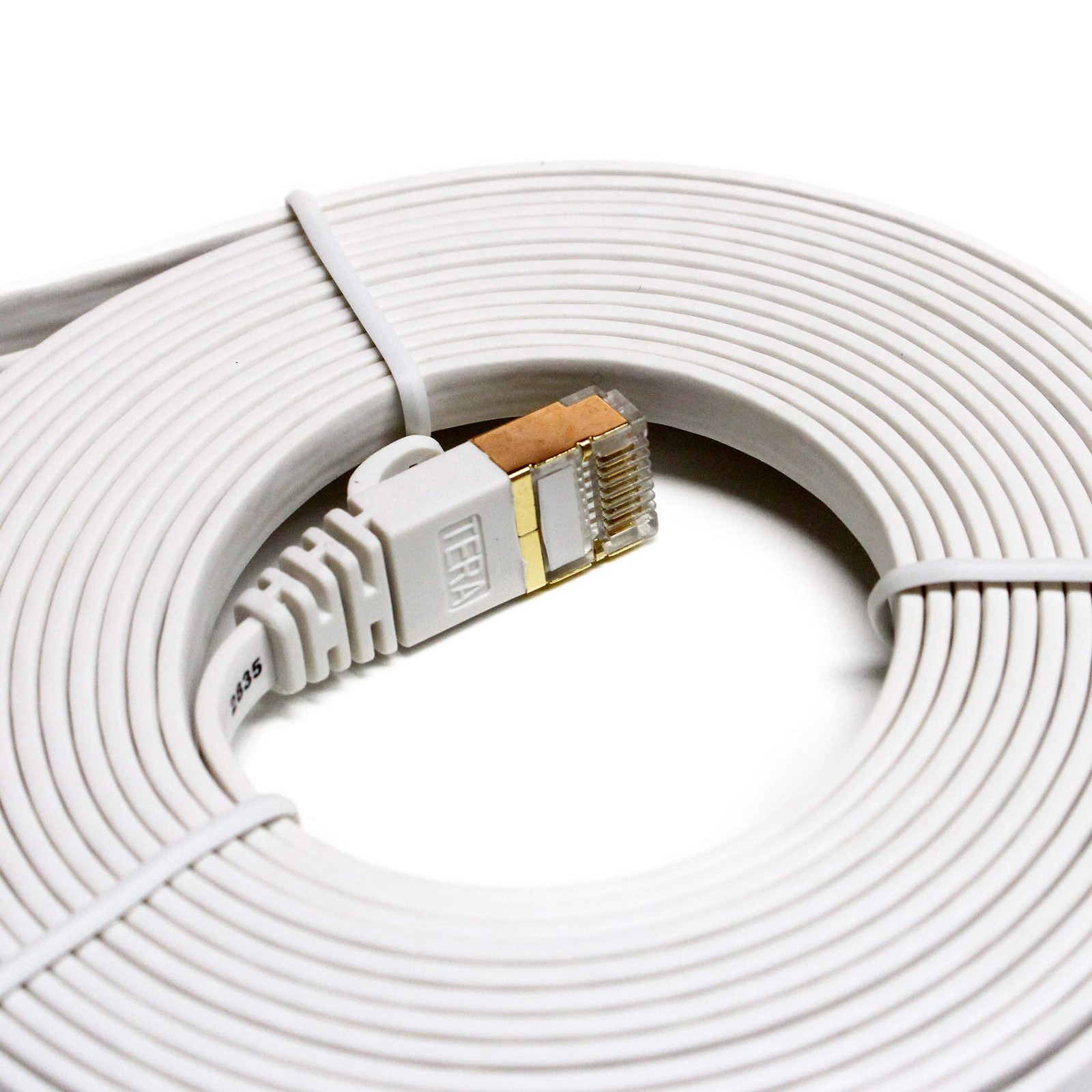 CAT7 10 Gigabit Ethernet Ultra Flat Patch Cable Modem Router White 12FT