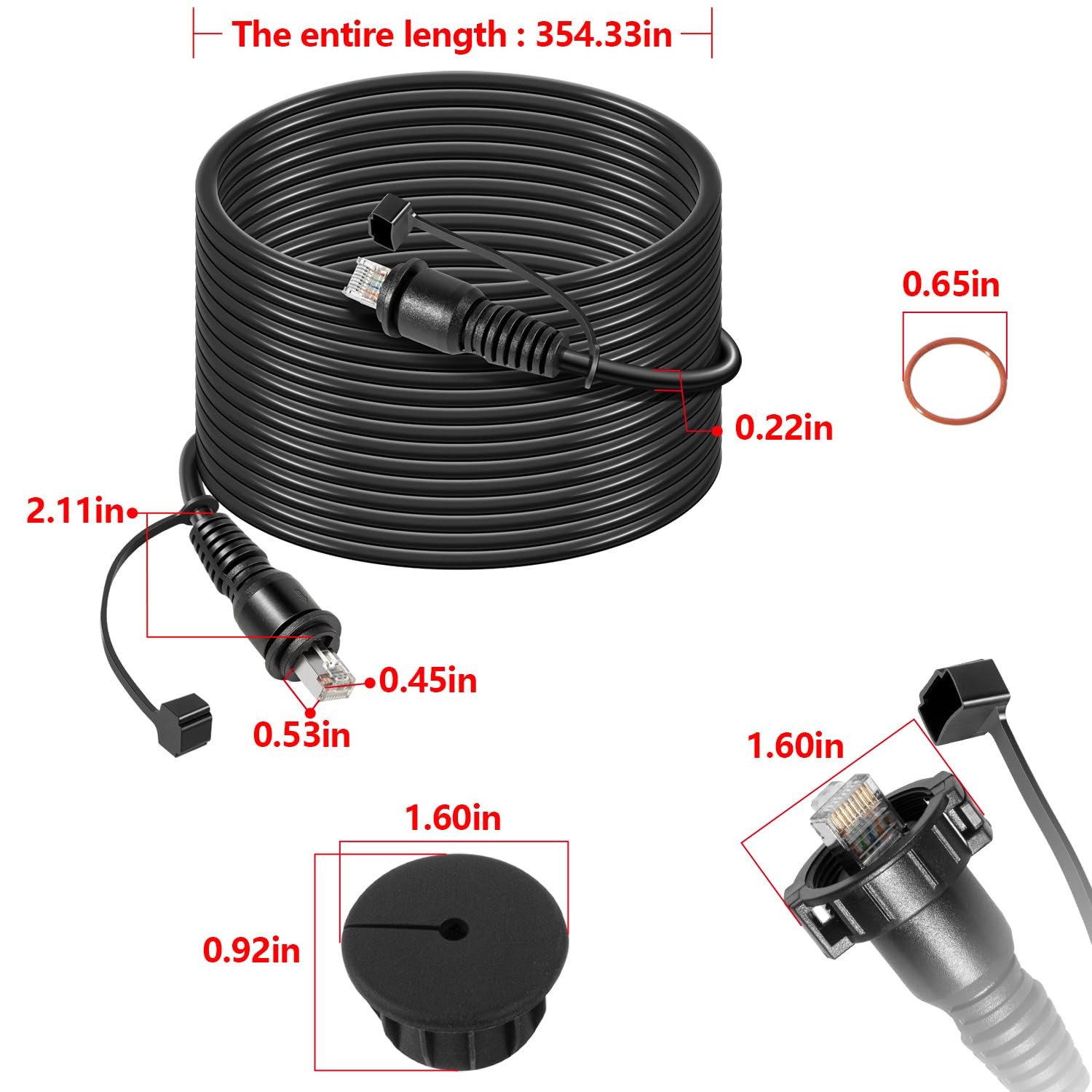 30FT Trolling Motor Extension Cable RJ45 Male to Male Ethernet Cable for Garmin