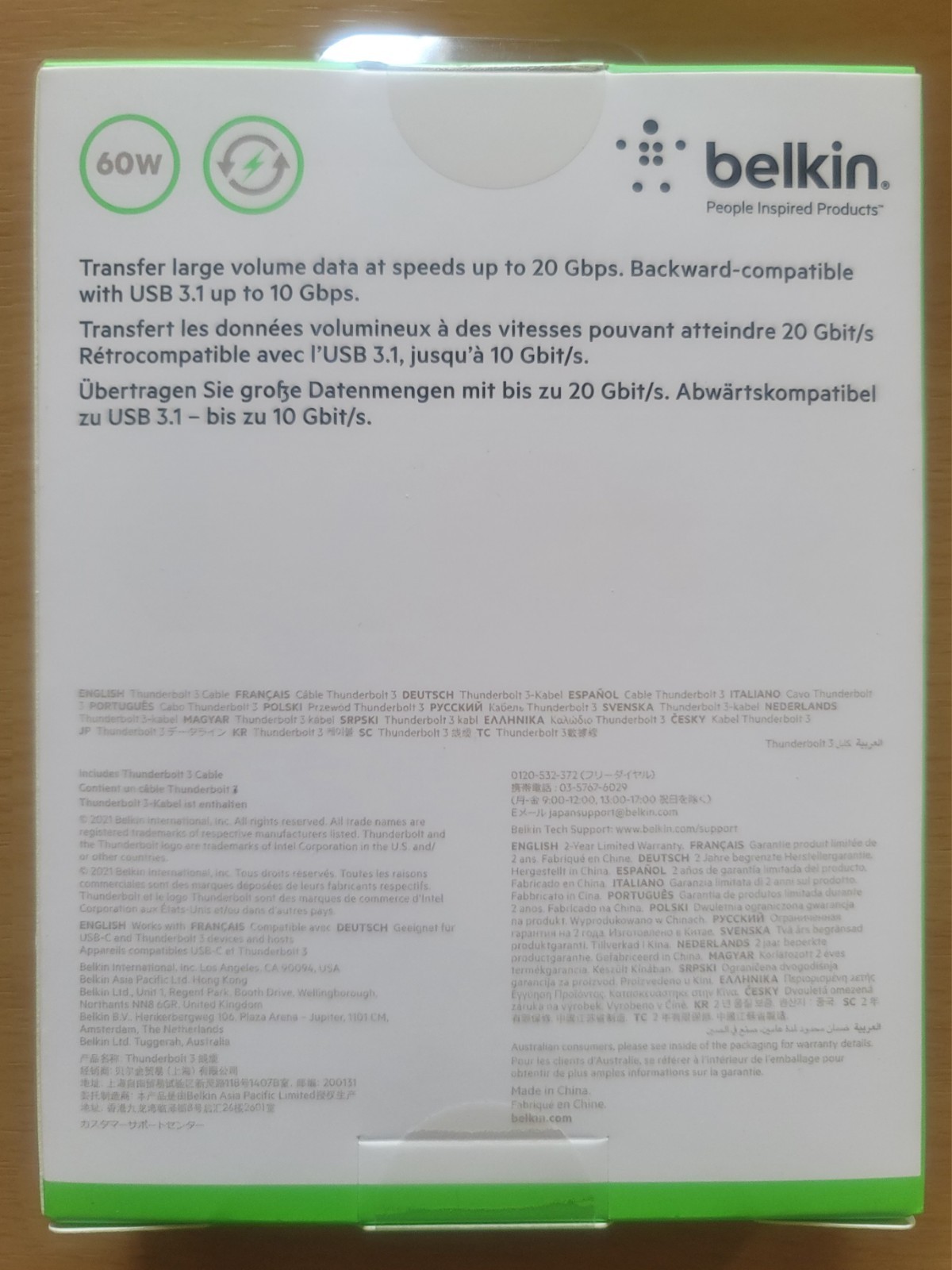 NEW Belkin Thunderbolt 3 4K USB-C To USB C Data Transfer Cable 1M 3.3ft 20GBps