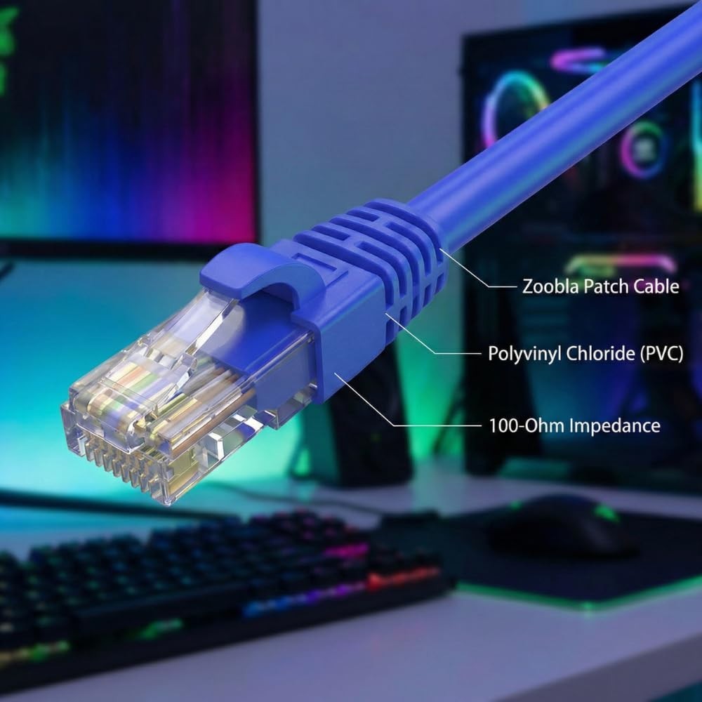 Cat5e UTP Ethernet Patch Cable, LAN Cable, RJ-45 Connectors, 1000Mbps,10 Feet