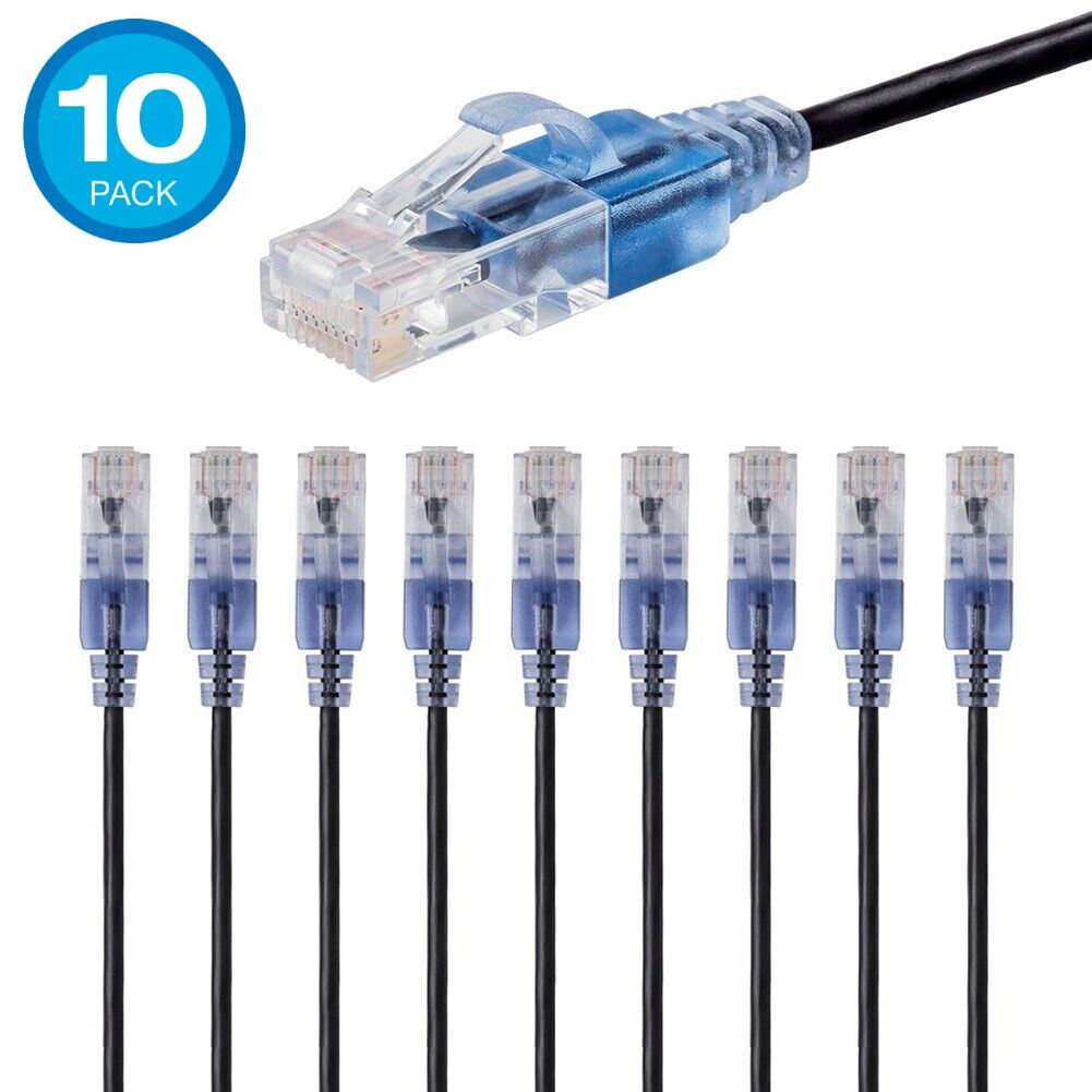 10 PACK Slim CAT6a RJ45 Ethernet Network 10G Copper Wire 30AWG Patch LOT Cable