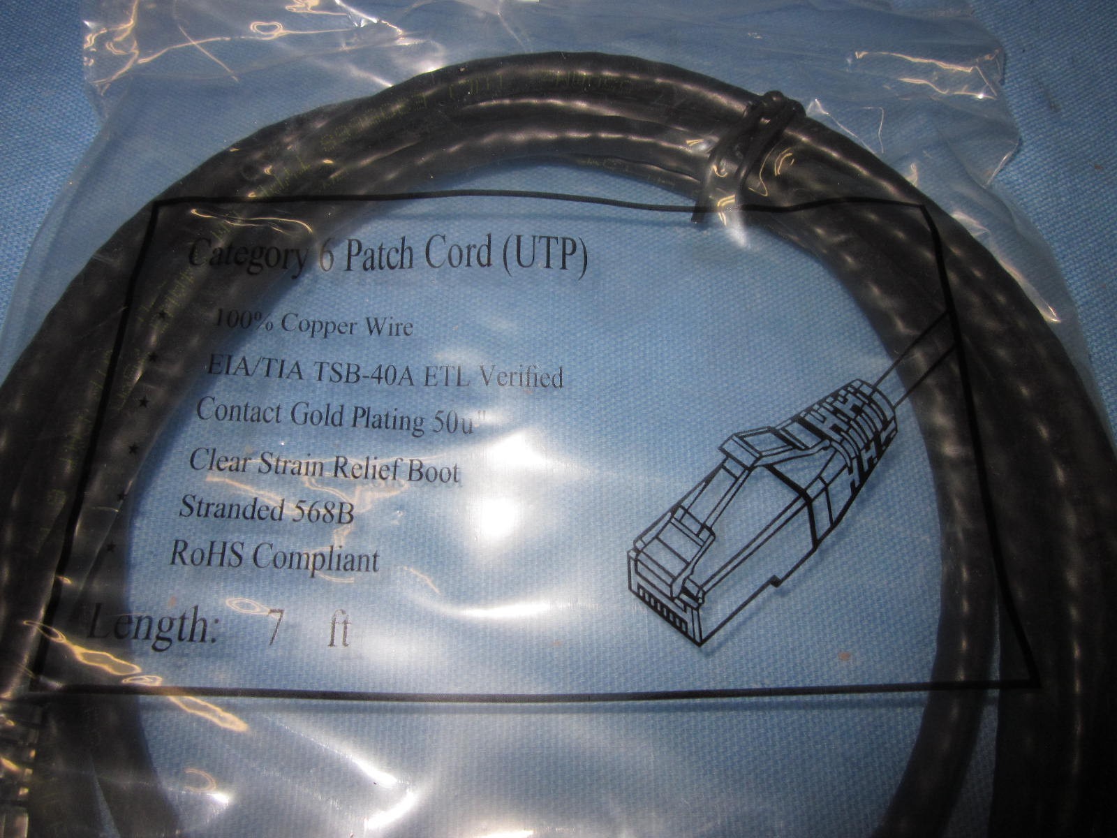 10 Cat6 Black Patch Cords (UTP) Clear Strain Relief Boot, Stranded 568B