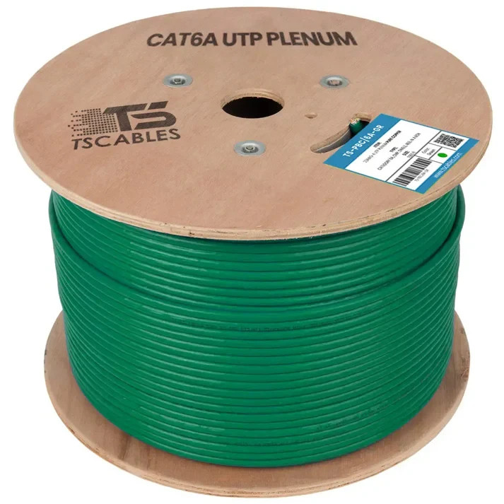 TSCables Cat6a PLENUM UTP 100% SOLID BARE COPPER 750Mhz 1000FT CABLE GREEN