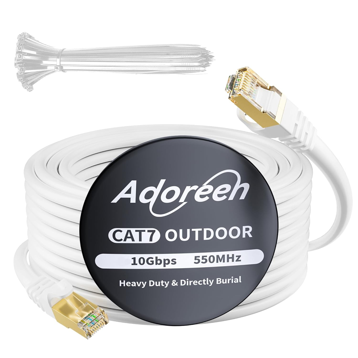 Cat 6E Cat 7 Outdoor Ethernet Cable 100 FT White, High Speed Shielded