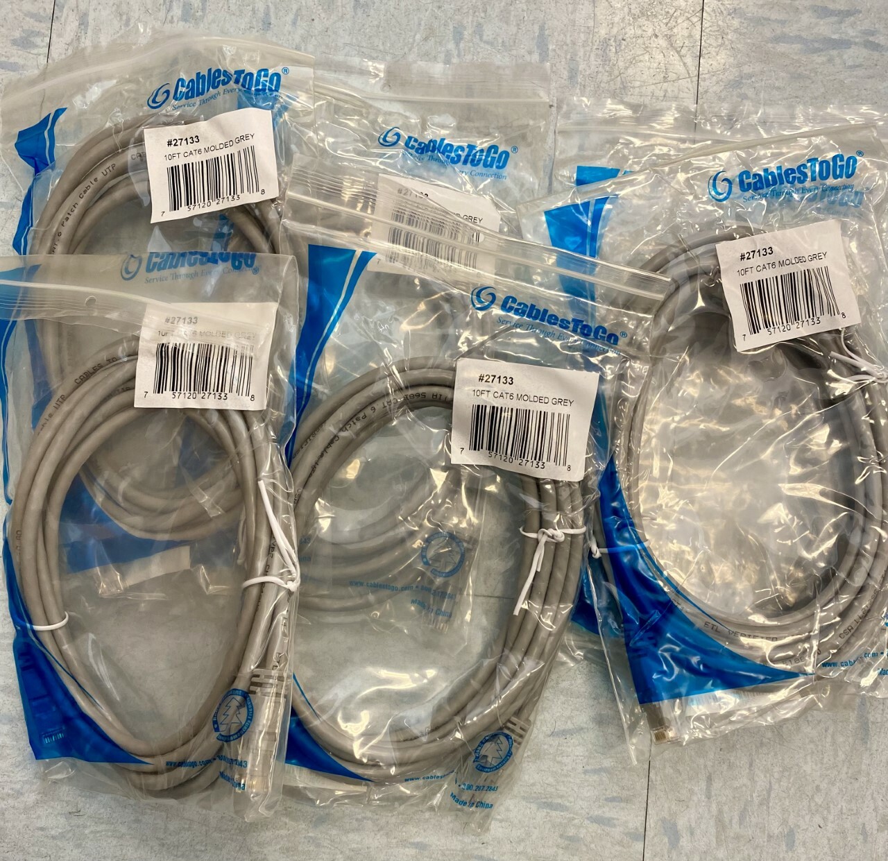 Lot (10 cables) Cat6 Network Grey Molded RJ45 UTP – 10 ft. Ethernet Cable