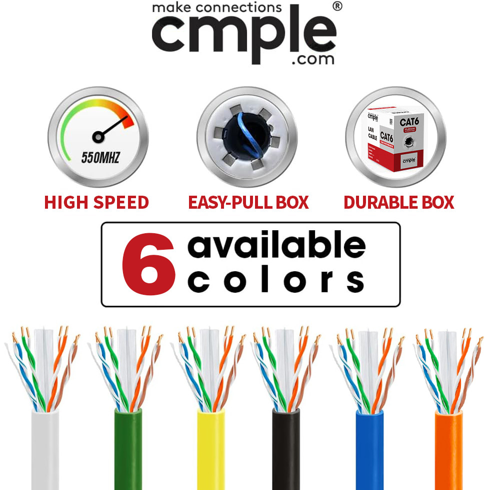 1000ft Cat6 CMP Plenum Ethernet LAN Cable Solid 23AWG UTP Pull Box Blue