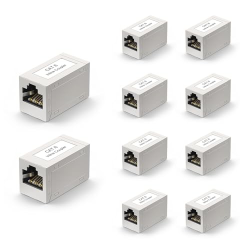 Cat6 Coupler Shielded Ethernet Extender PoE 10-Pack, Female to Female RJ45