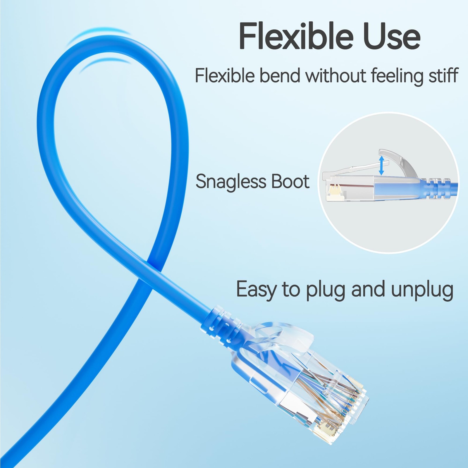 Cat6 Slim Patch Cables 2ft 10-Pack Blue 10Gbps 550MHz Pure Copper UTP Flexible