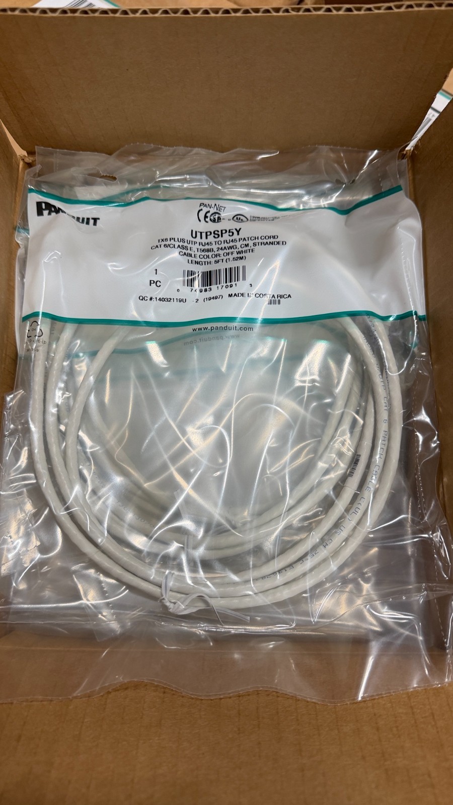 Panduit CAT6E 10FT WHITE Network Cable UTPSP10Y 24AWG Stranded BOX OF 10