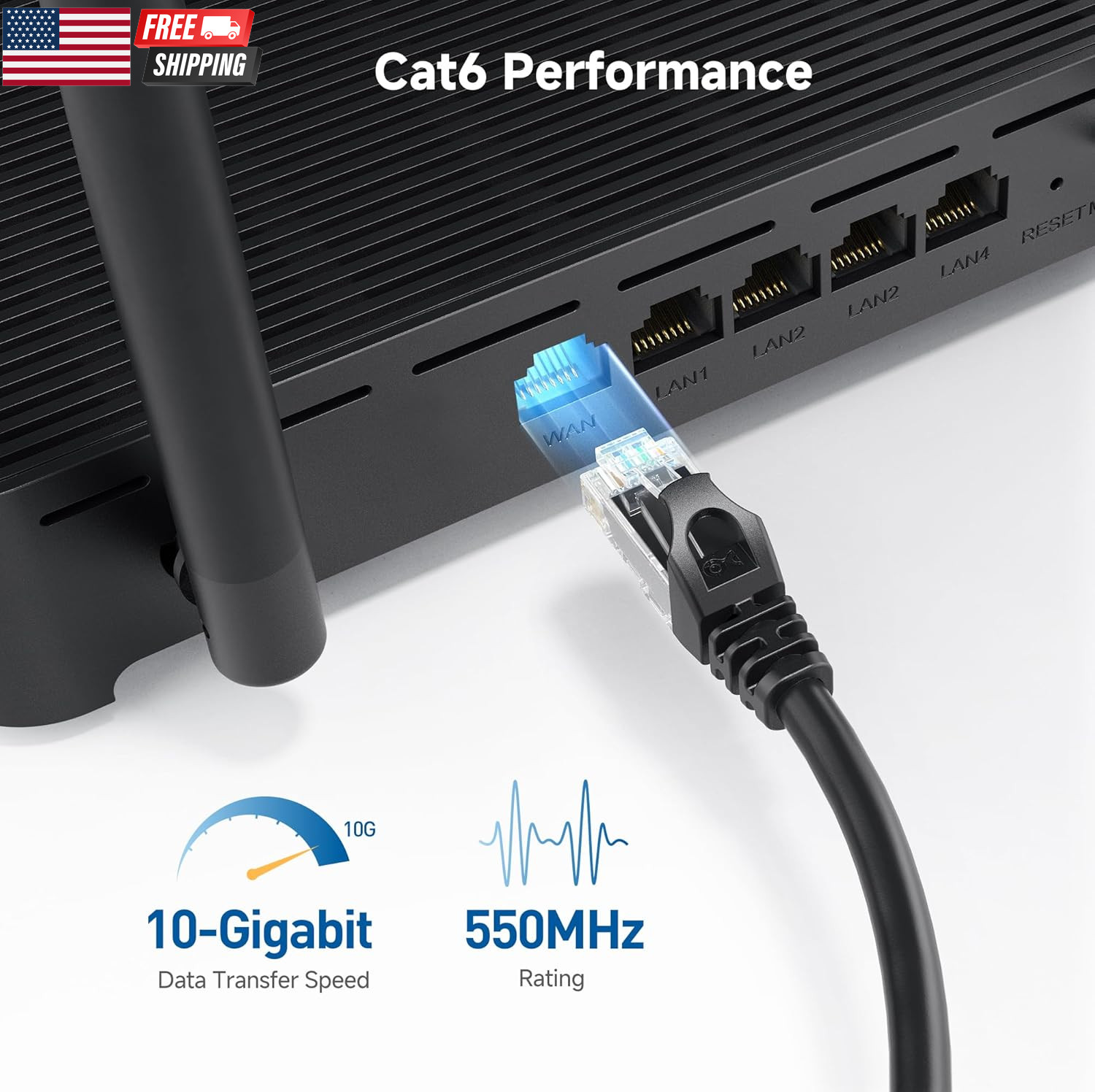 10Gbps Snagless Cat 6 Ethernet Cable – 25Ft, Cat 6 Cable, Cat6 Cord, Ethernet Co