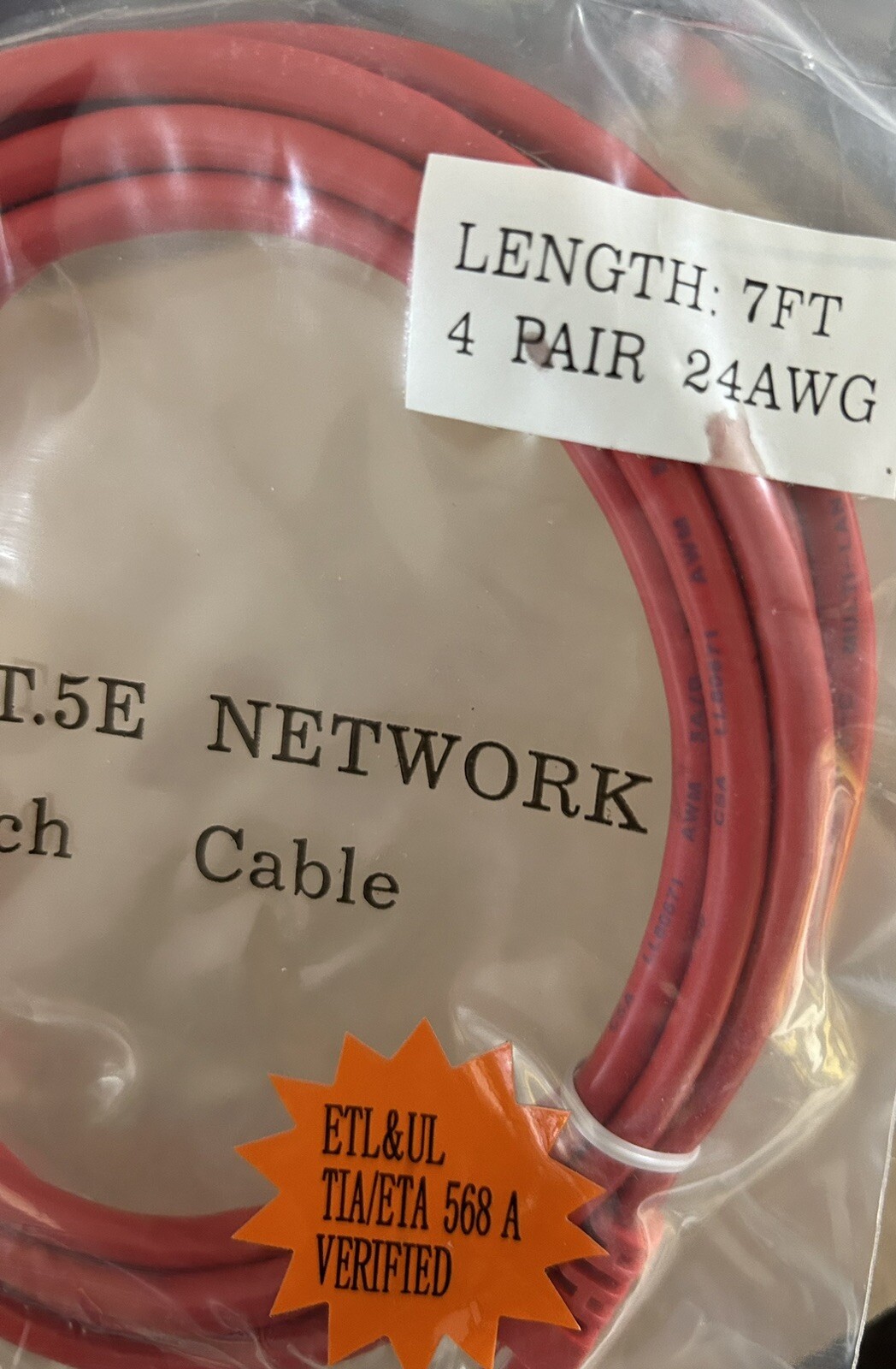 10 pack 7FT 4 PAIR 24AWG Cat5 Patch Cables Red ETL&UL TIA/ETA 568 A VERIFIED New