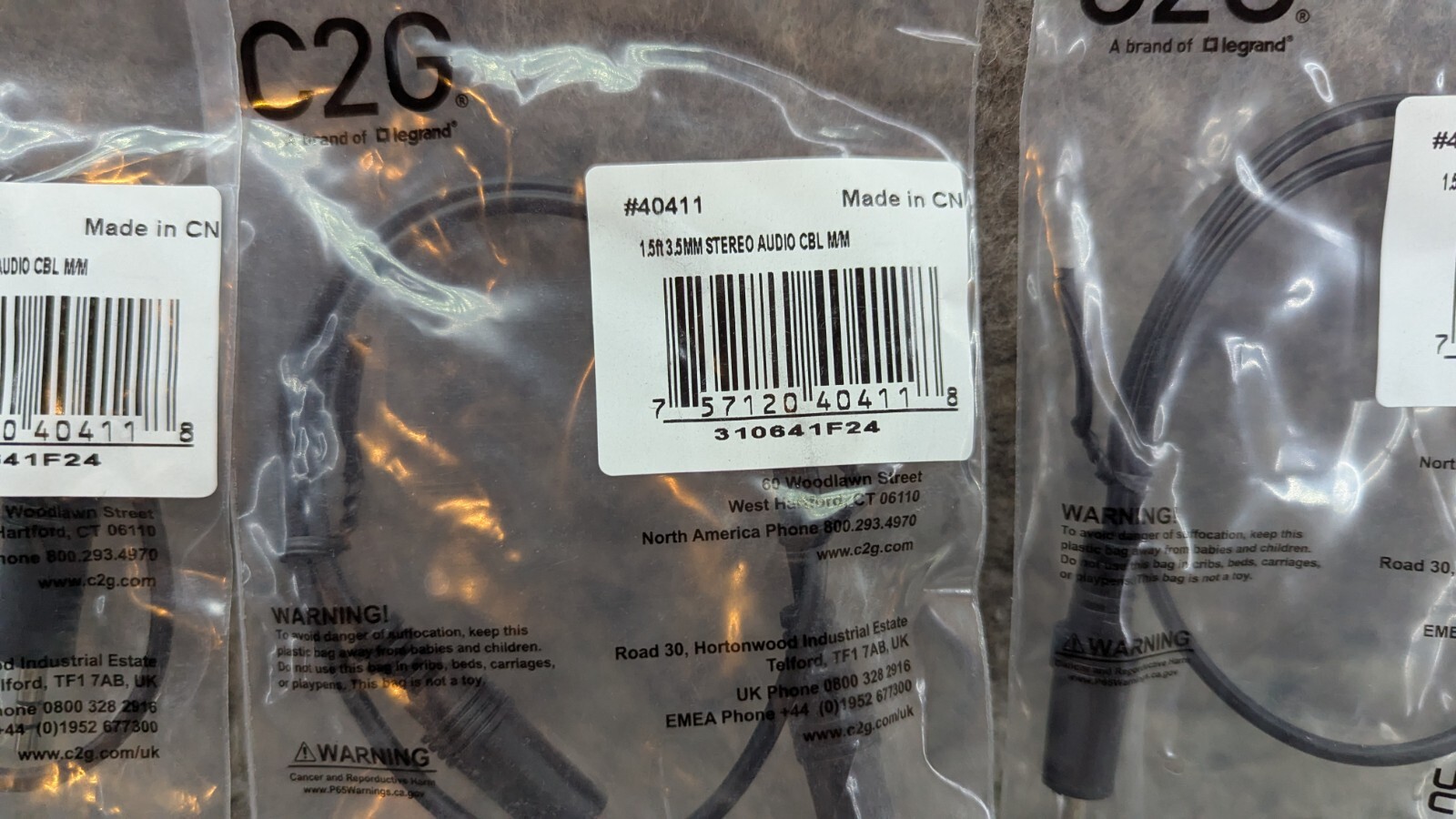 🔥Lot of 5 C2G Legrand 3.5MM Stereo Audio Cables, 3.5MM Male to Male Cord, Black
