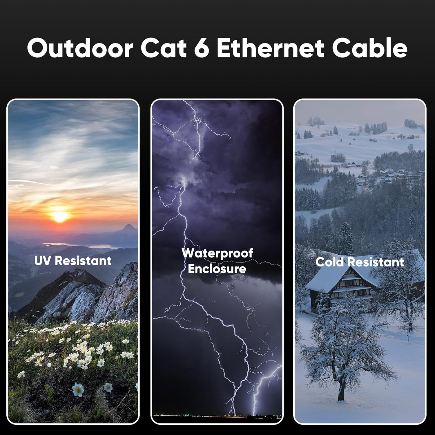 Cat 6 Outdoor Ethernet Cable 100 Ft, 24AWG 10Gbps Cat6 Cable Cord Waterproof